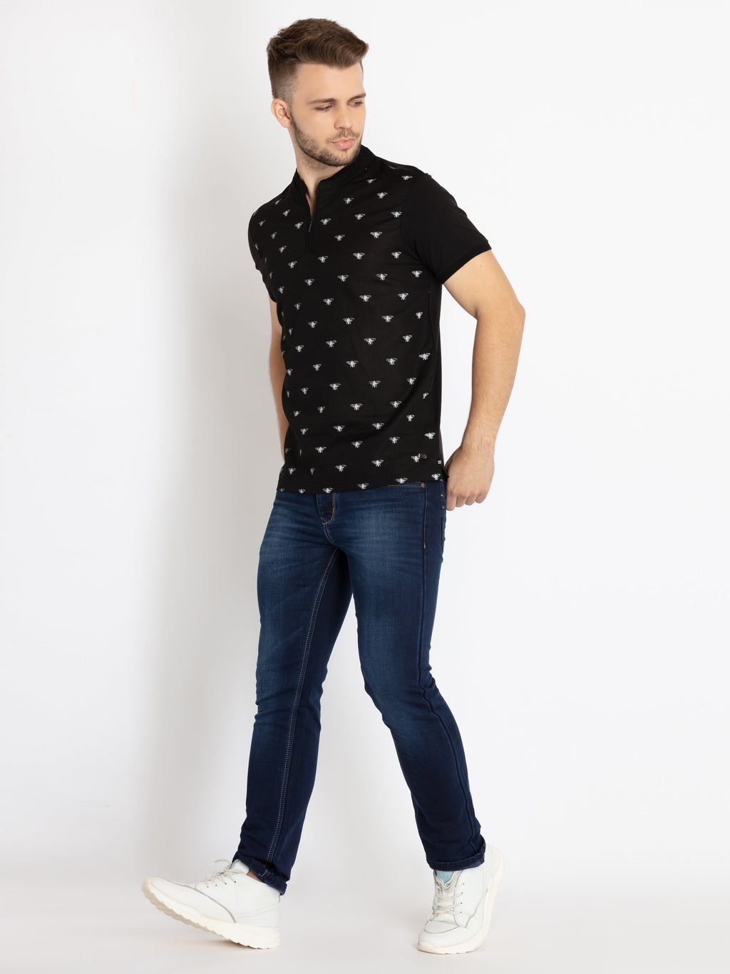 Mens All Over Printed Henley Neck T-shirt