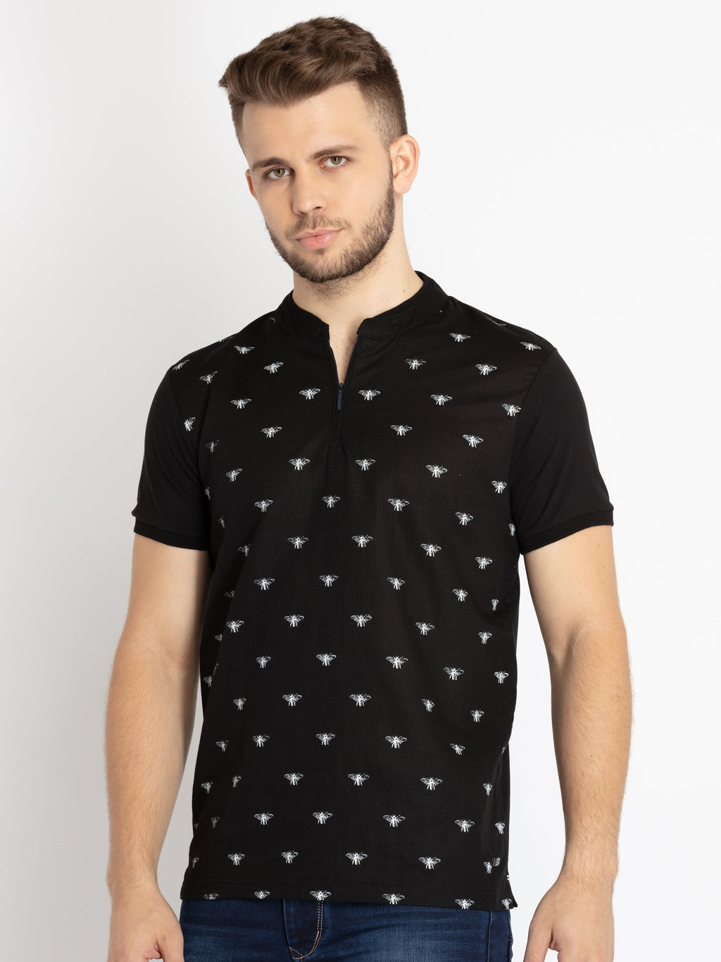 Mens All Over Printed Henley Neck T-shirt