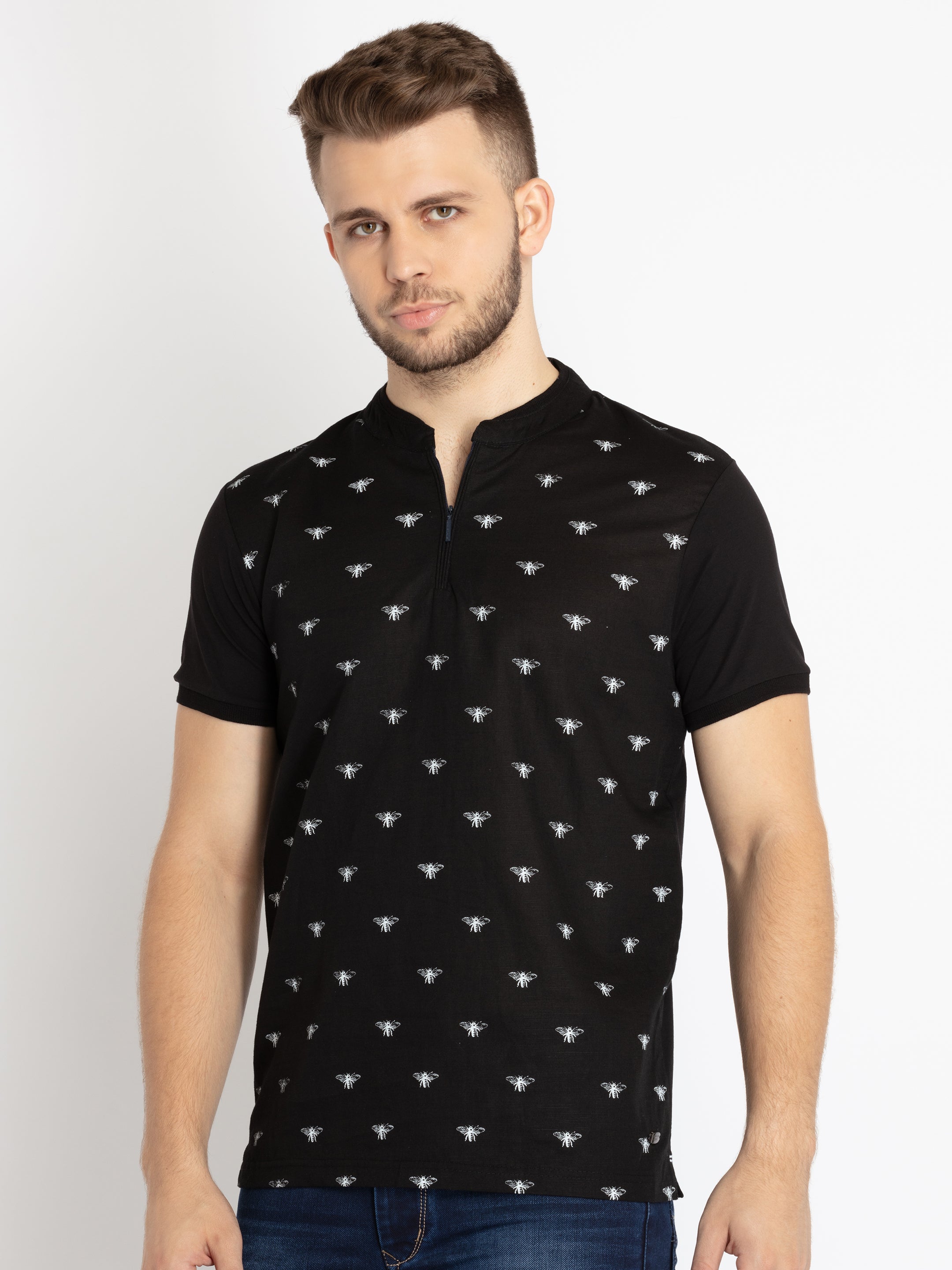 Mens All Over Printed Henley Neck T-shirt