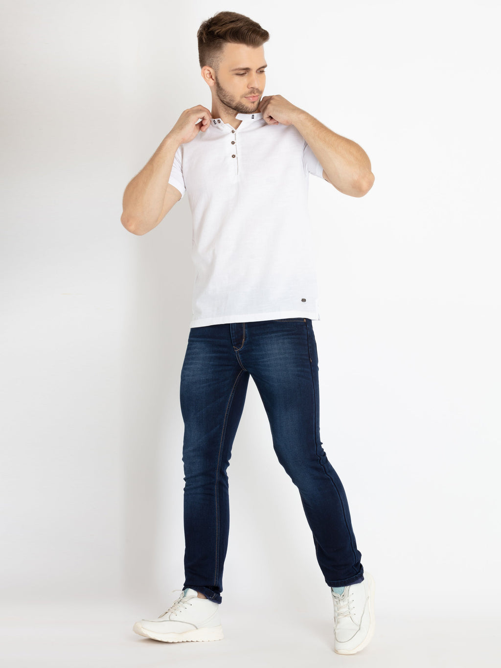 Mens Solid Henley Neck T-Shirt