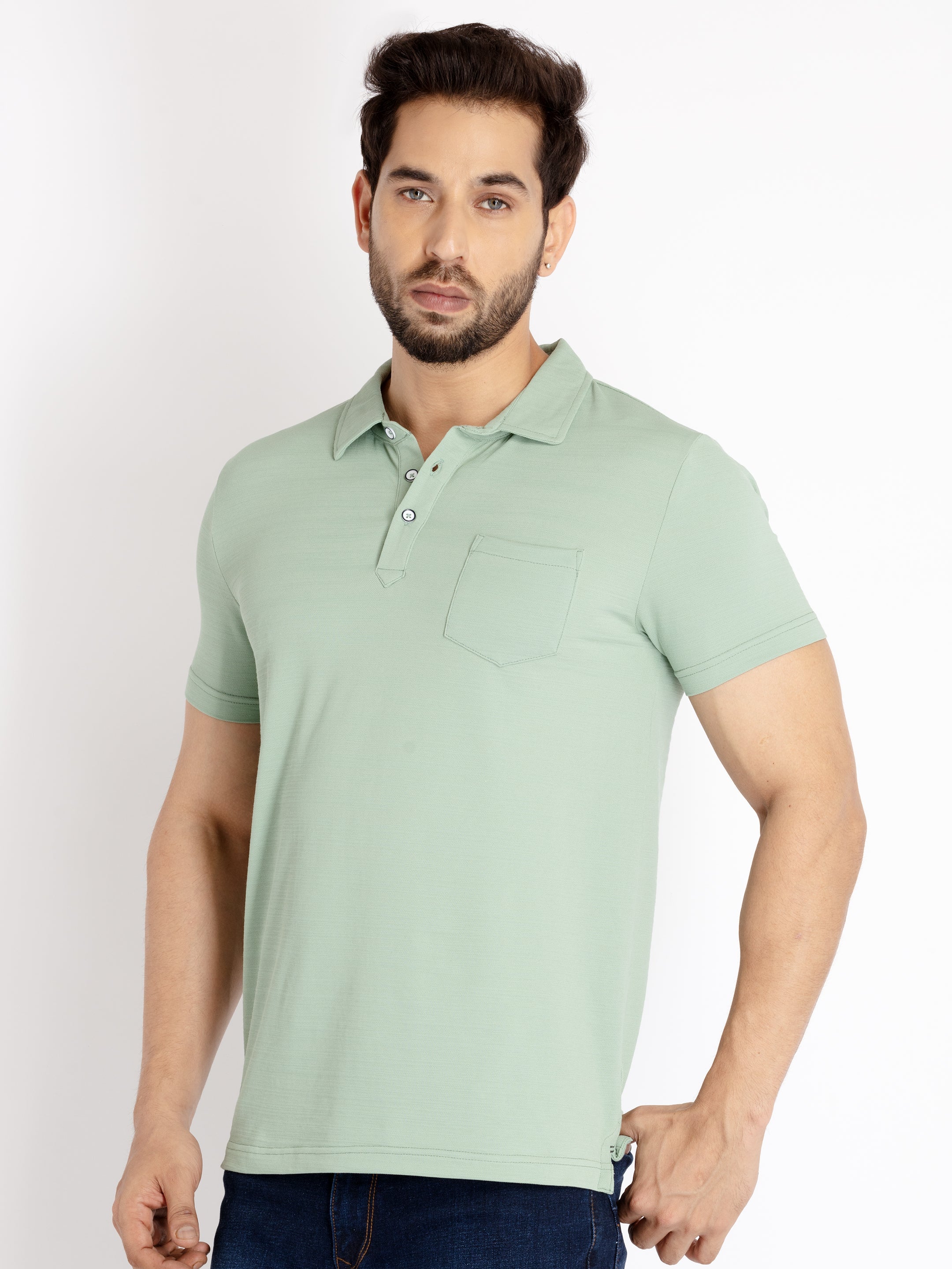 Status Quo Solid Men Polo Neck Green T-shirt