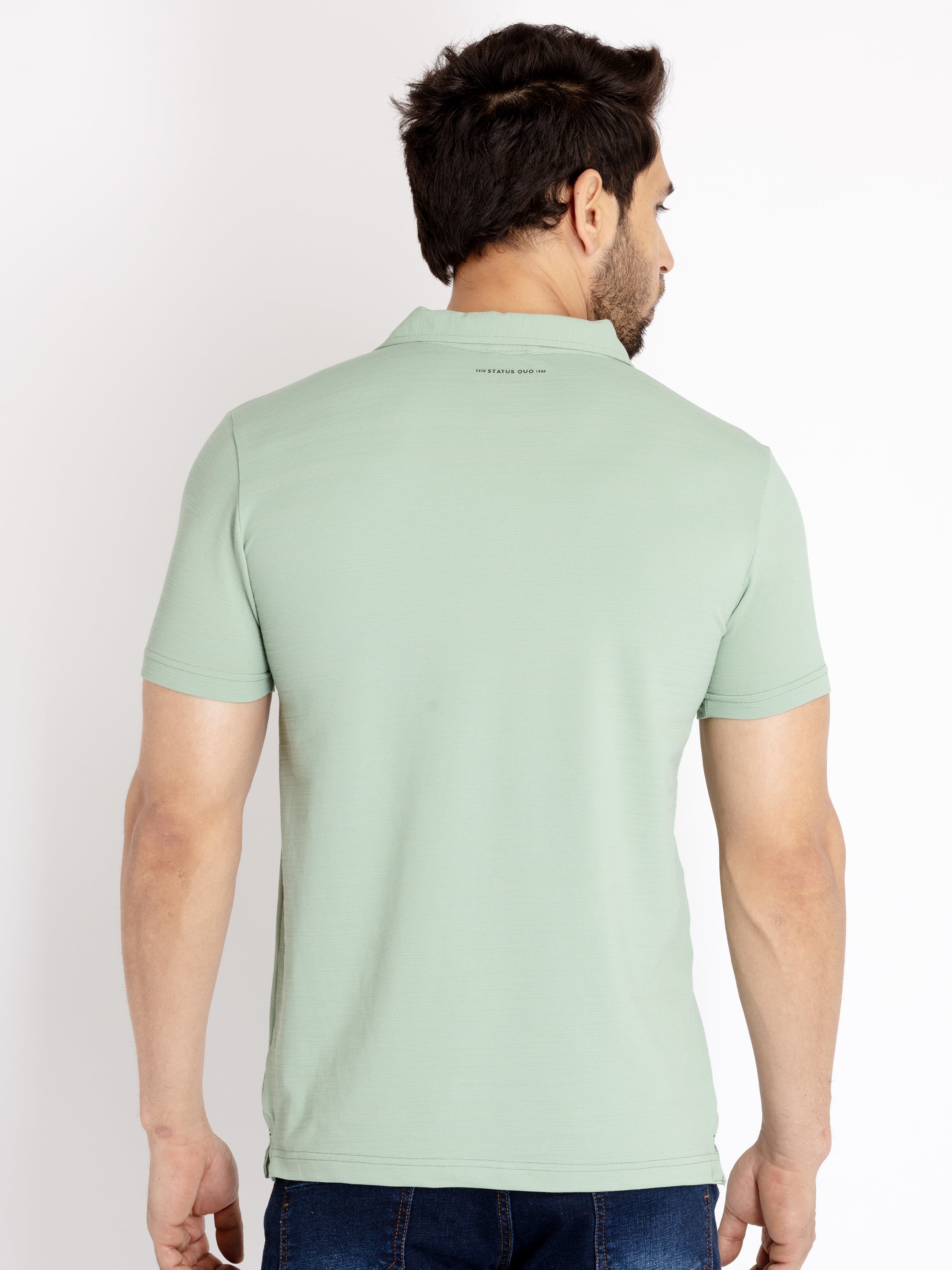 Mens Solid Polo Collar T-shirt - L / SAGE / SQ-CL-23020-SAGE