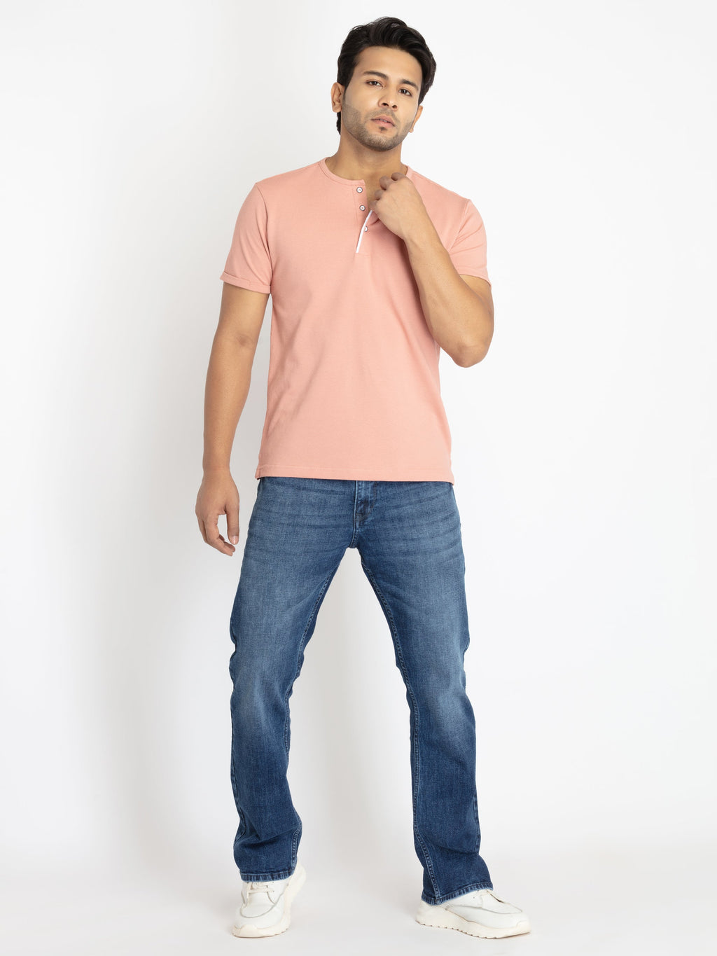 Mens Solid Henley Neck T-Shirt