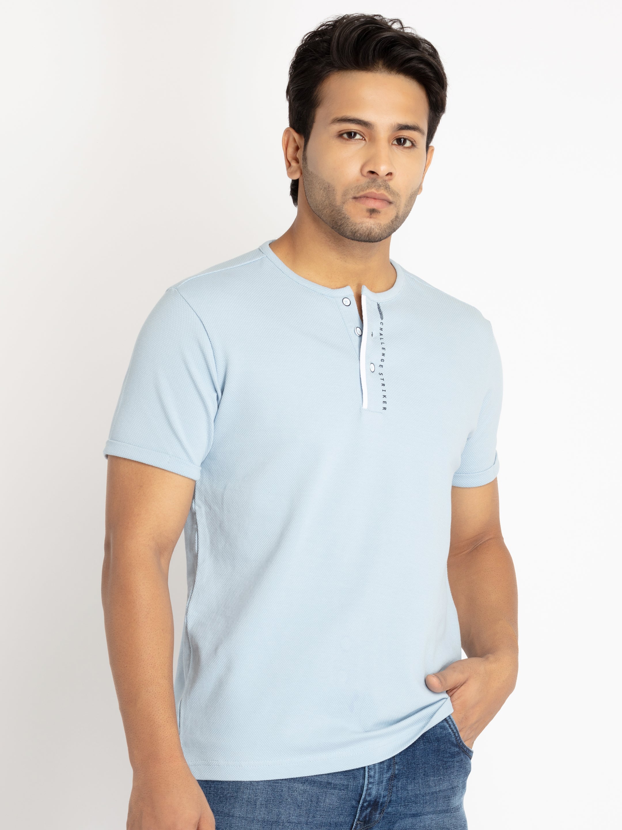 Mens Solid Henley Neck T-Shirt