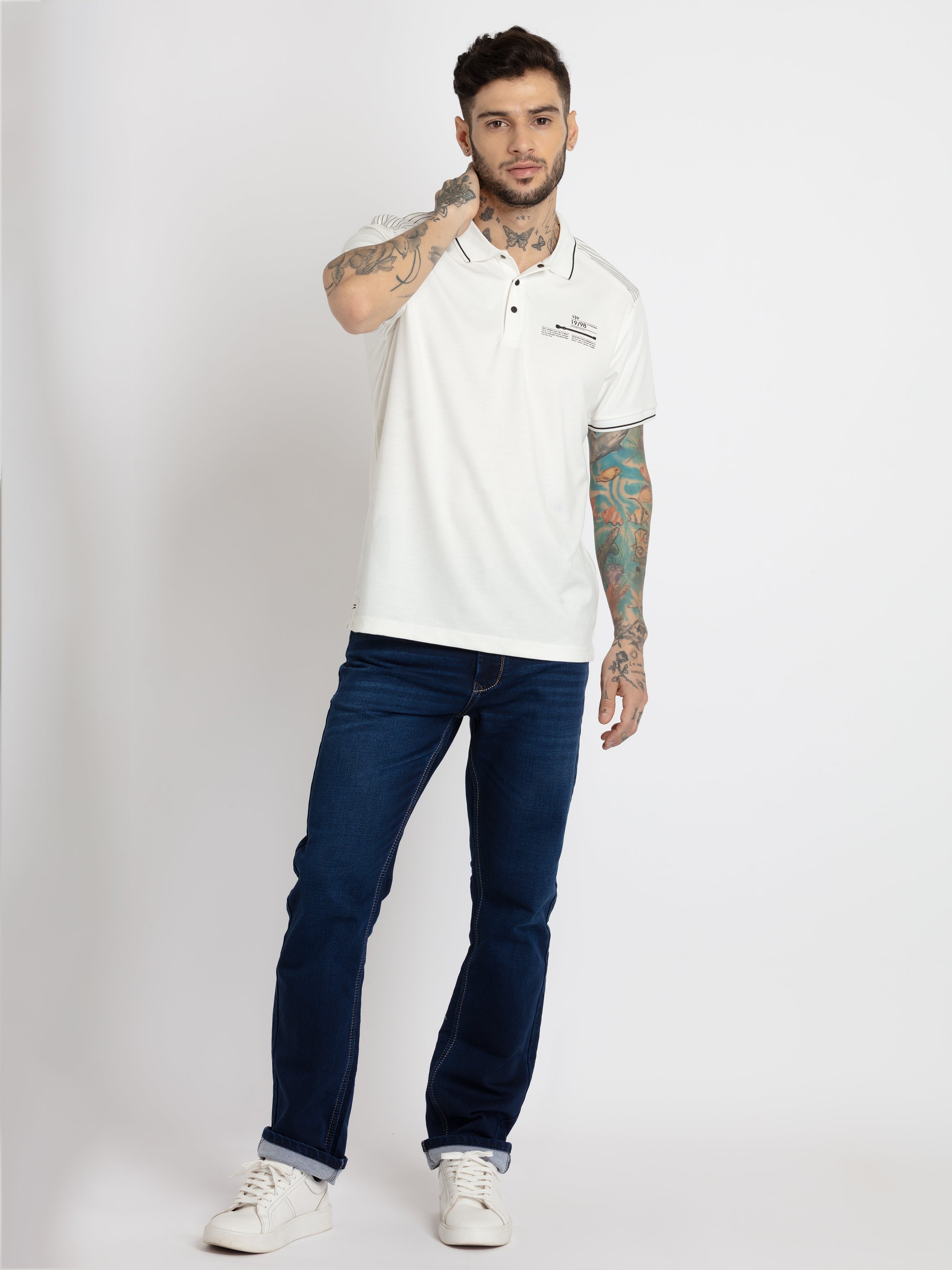 Mens Solid Polo T-shirt With Logo Print