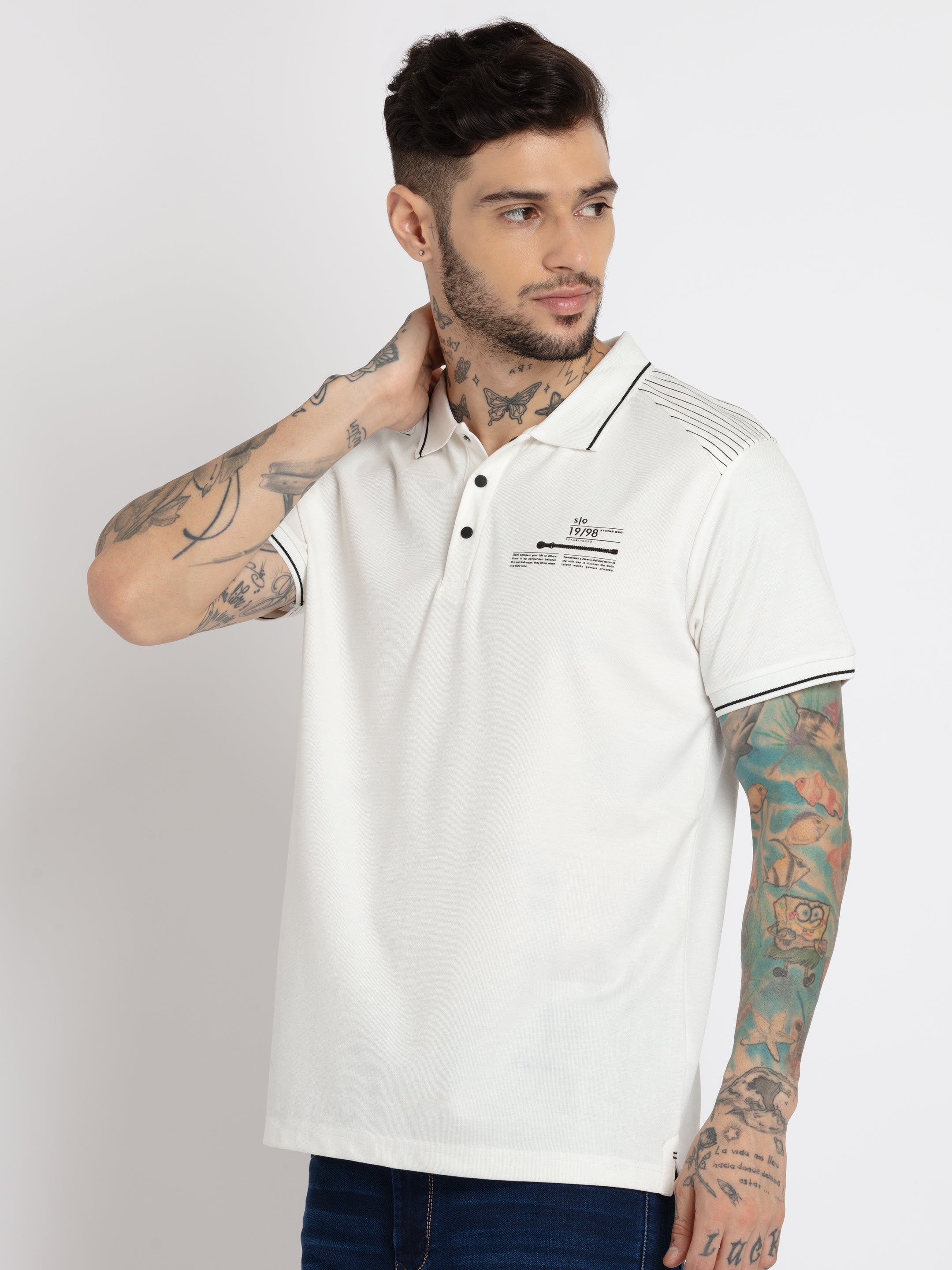 Mens Solid Polo T-shirt With Logo Print