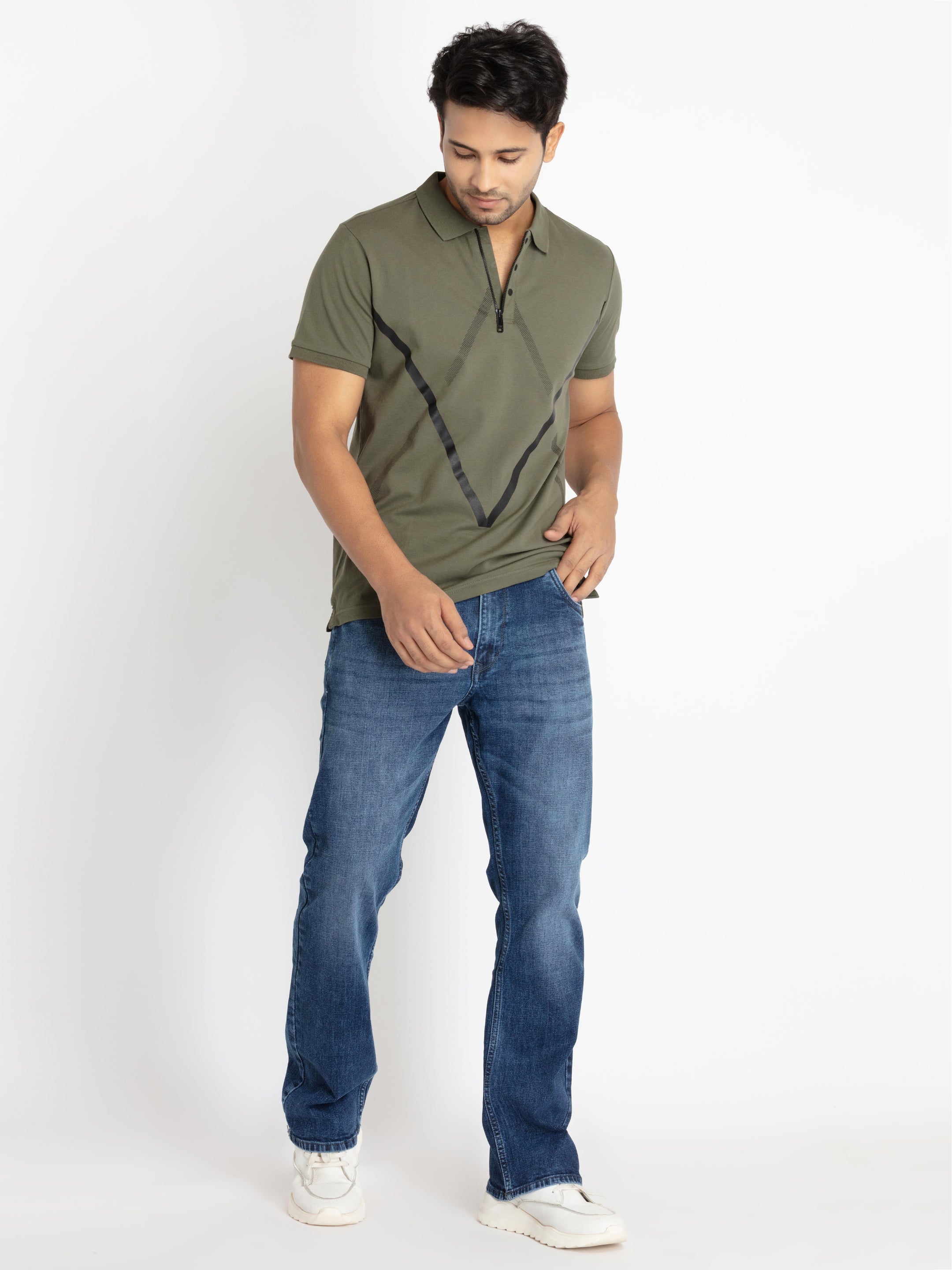 Mens Front Printed Polo T-Shirt