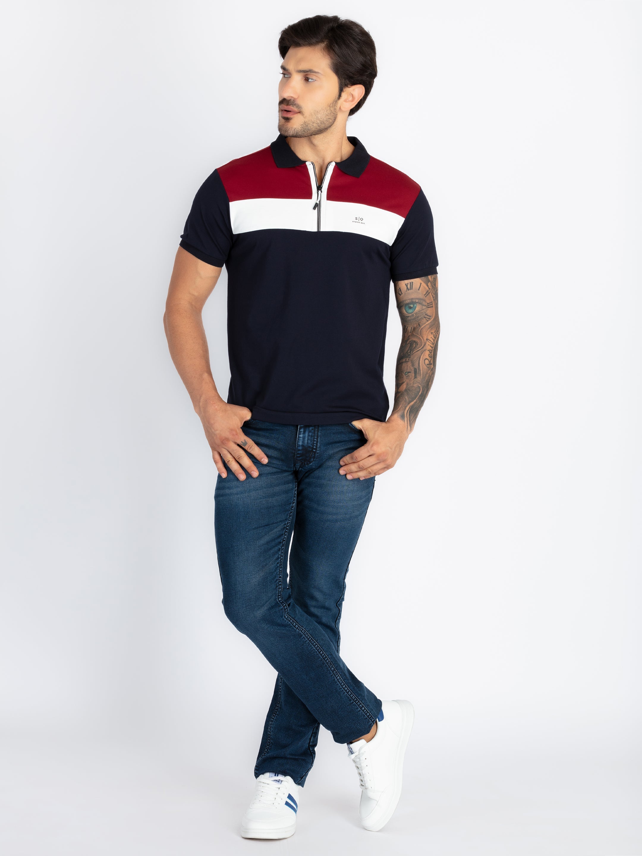 Mens Colourblock Polo T-Shirt