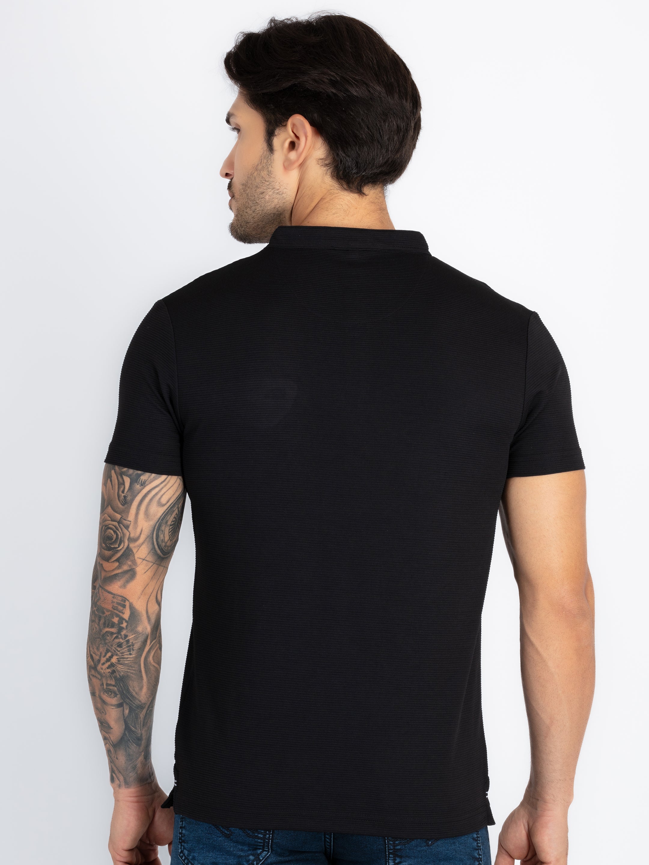 Mens Solid Mandarin Collar T-Shirt