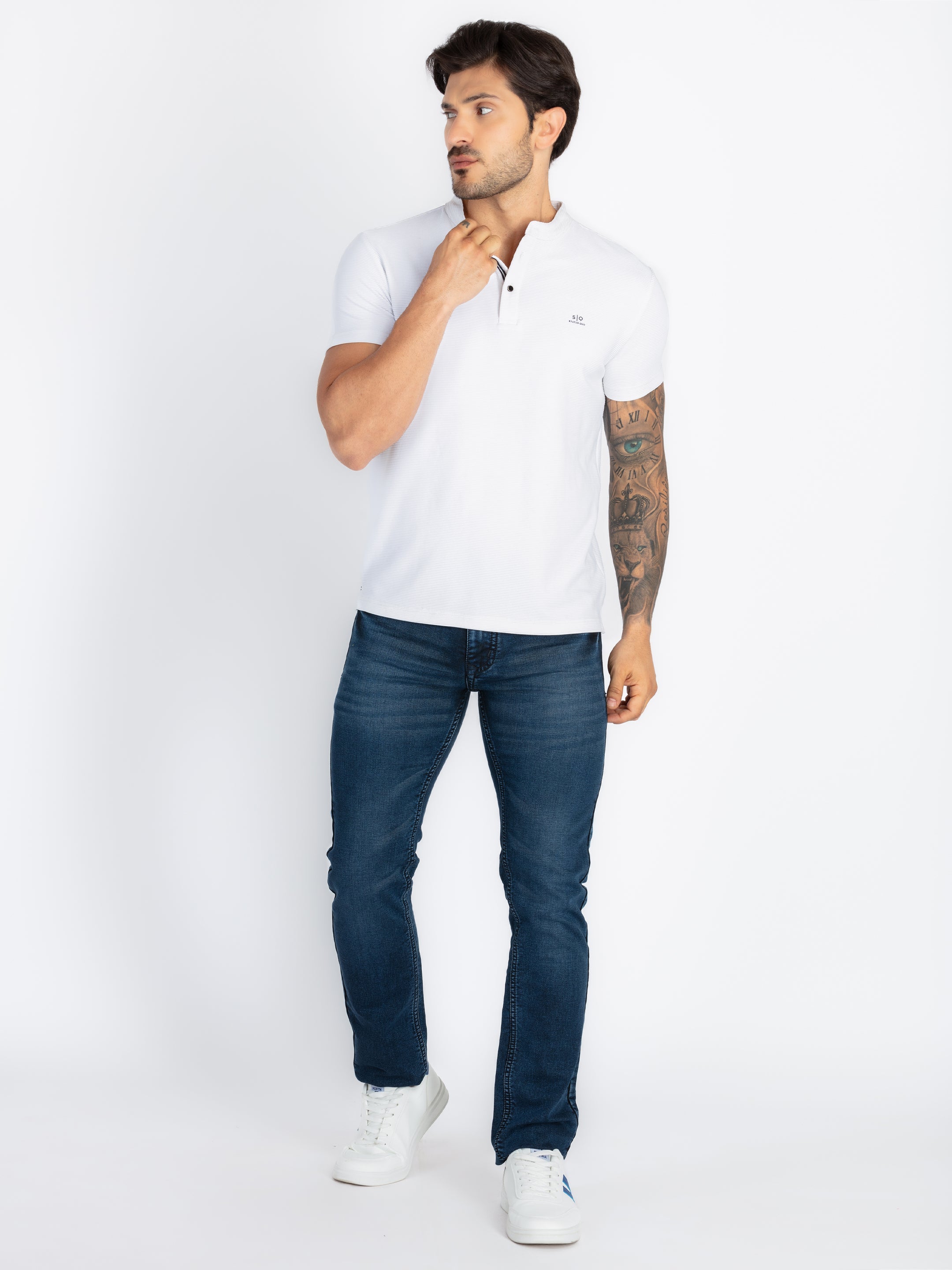 Mens Solid Mandarin Collar T-Shirt