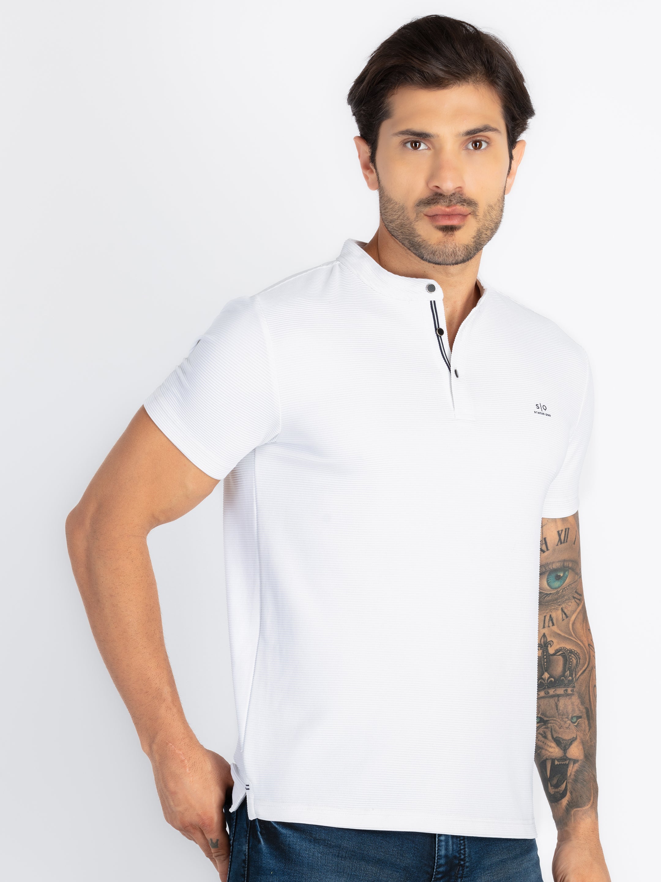 Mens Solid Mandarin Collar T-Shirt