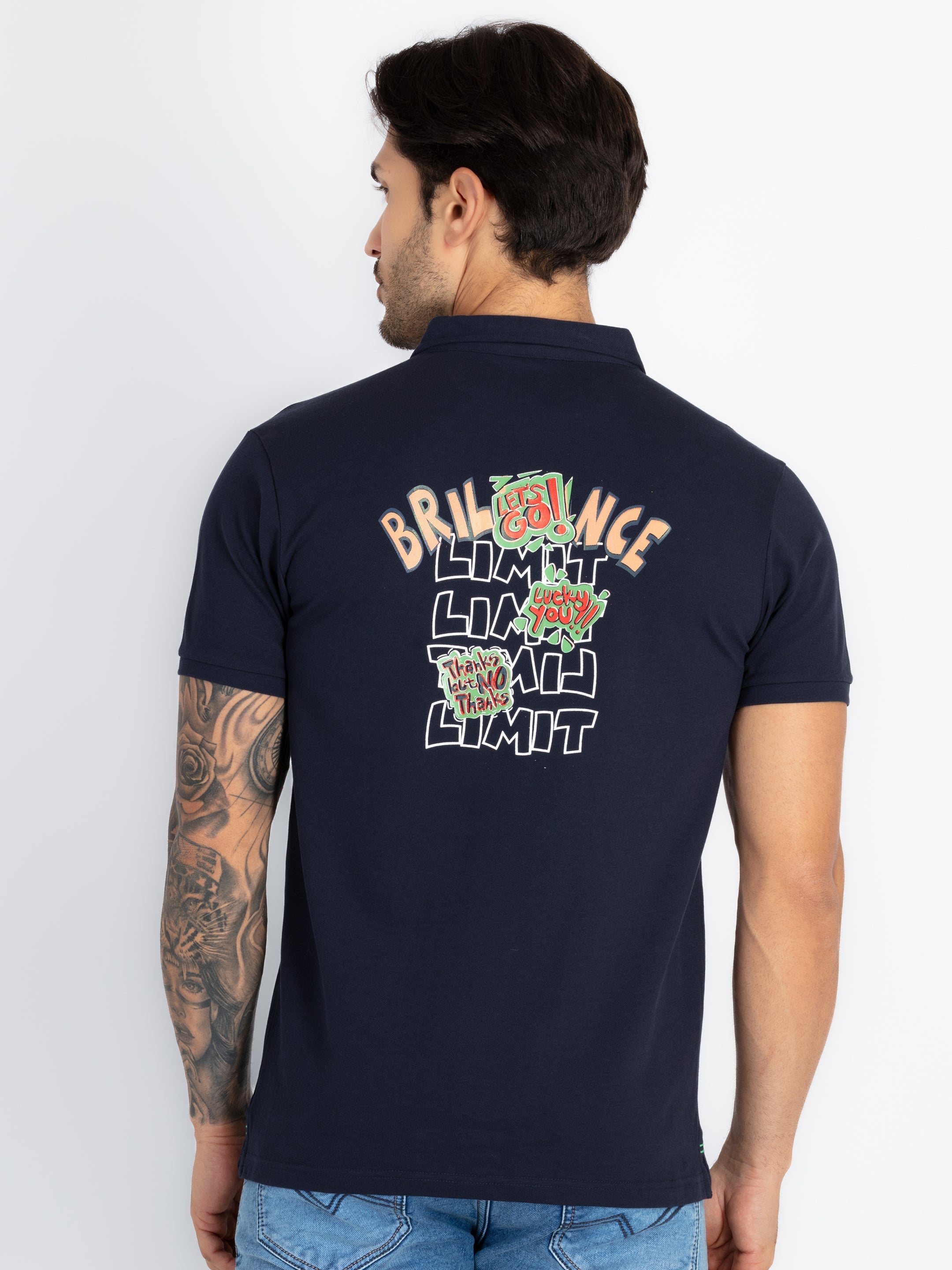 Mens Front & Back Printed Polo T-Shirt