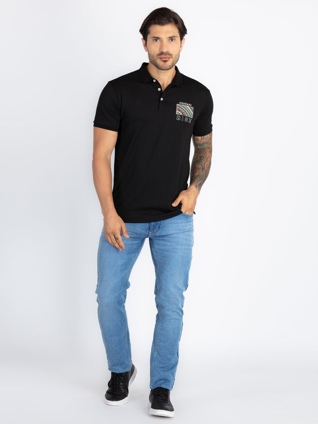 Mens Front & Back Printed Polo T-Shirt