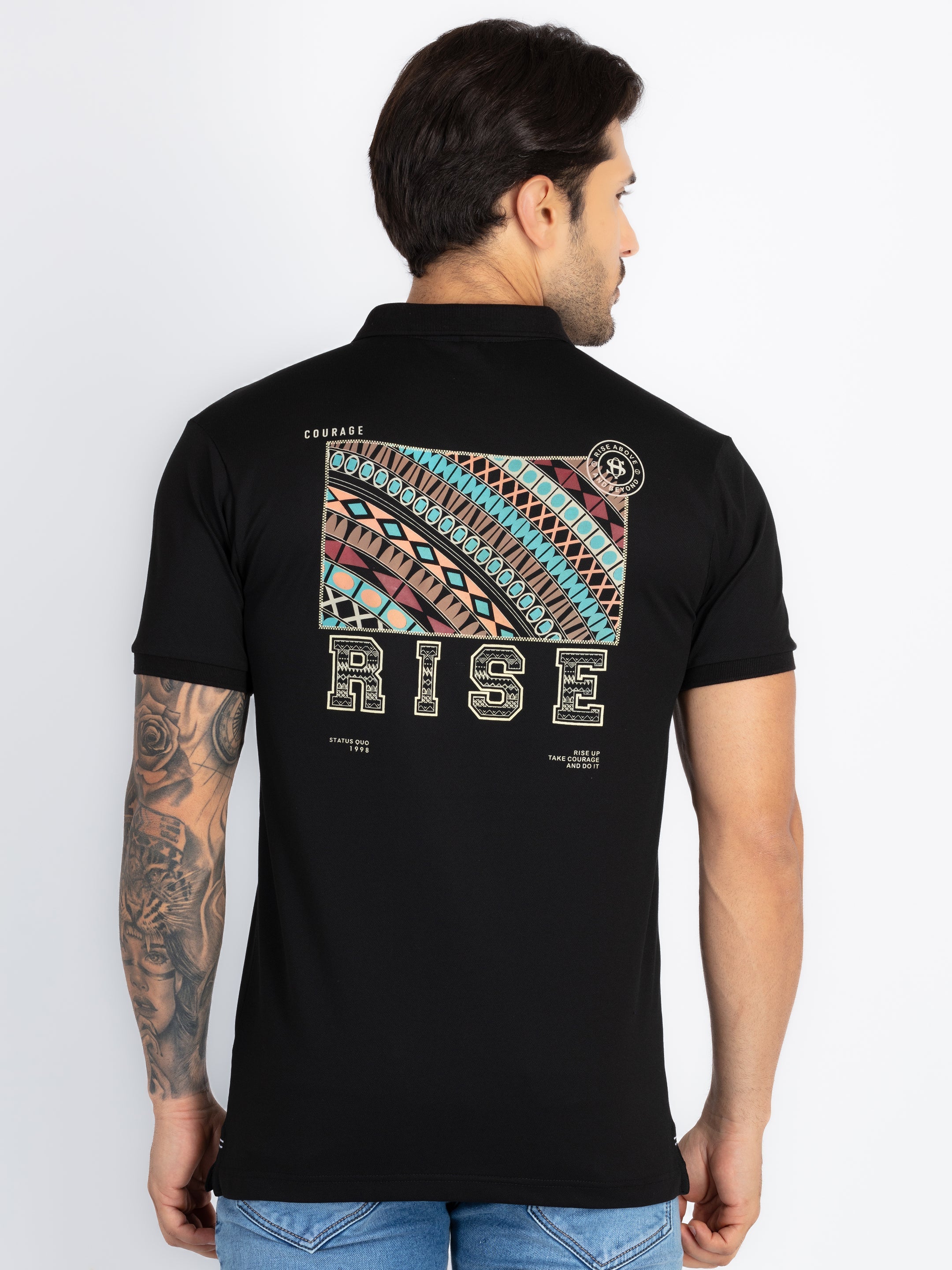 Mens Front & Back Printed Polo T-Shirt