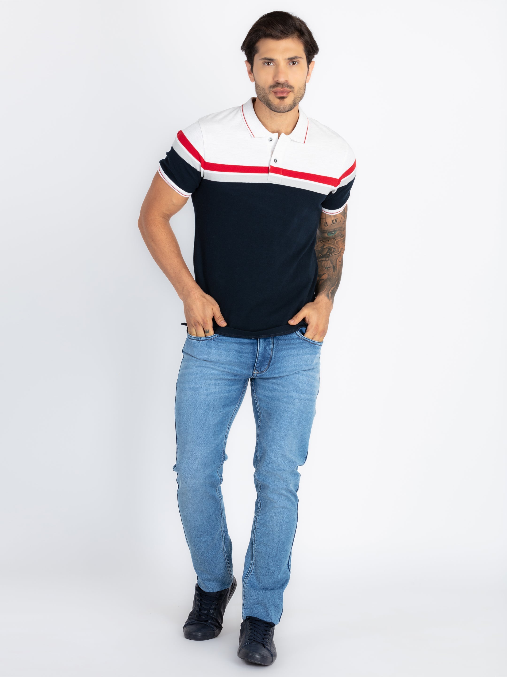 Mens Colourblock Polo T-Shirt