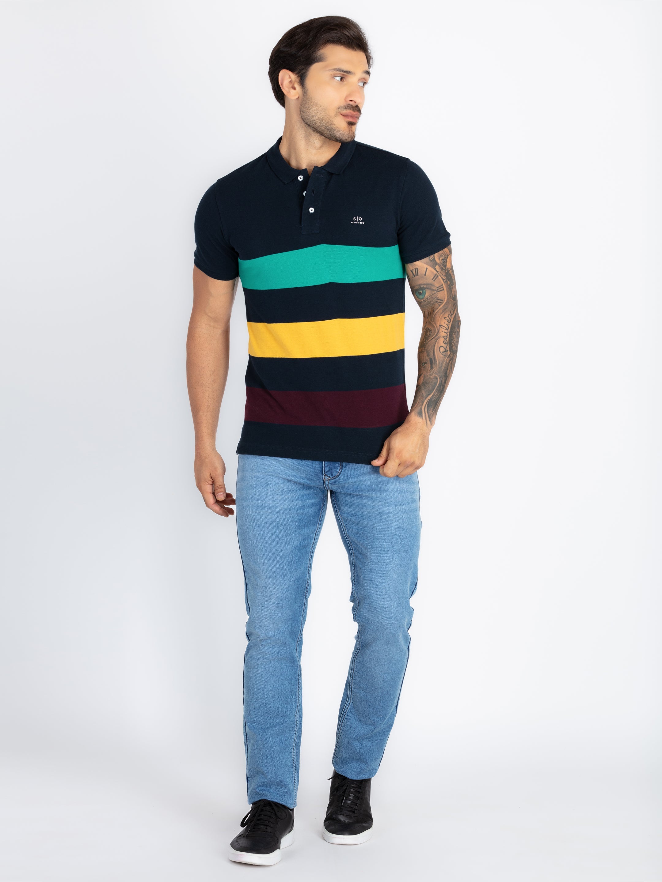 Mens Colourblock Polo T-Shirt
