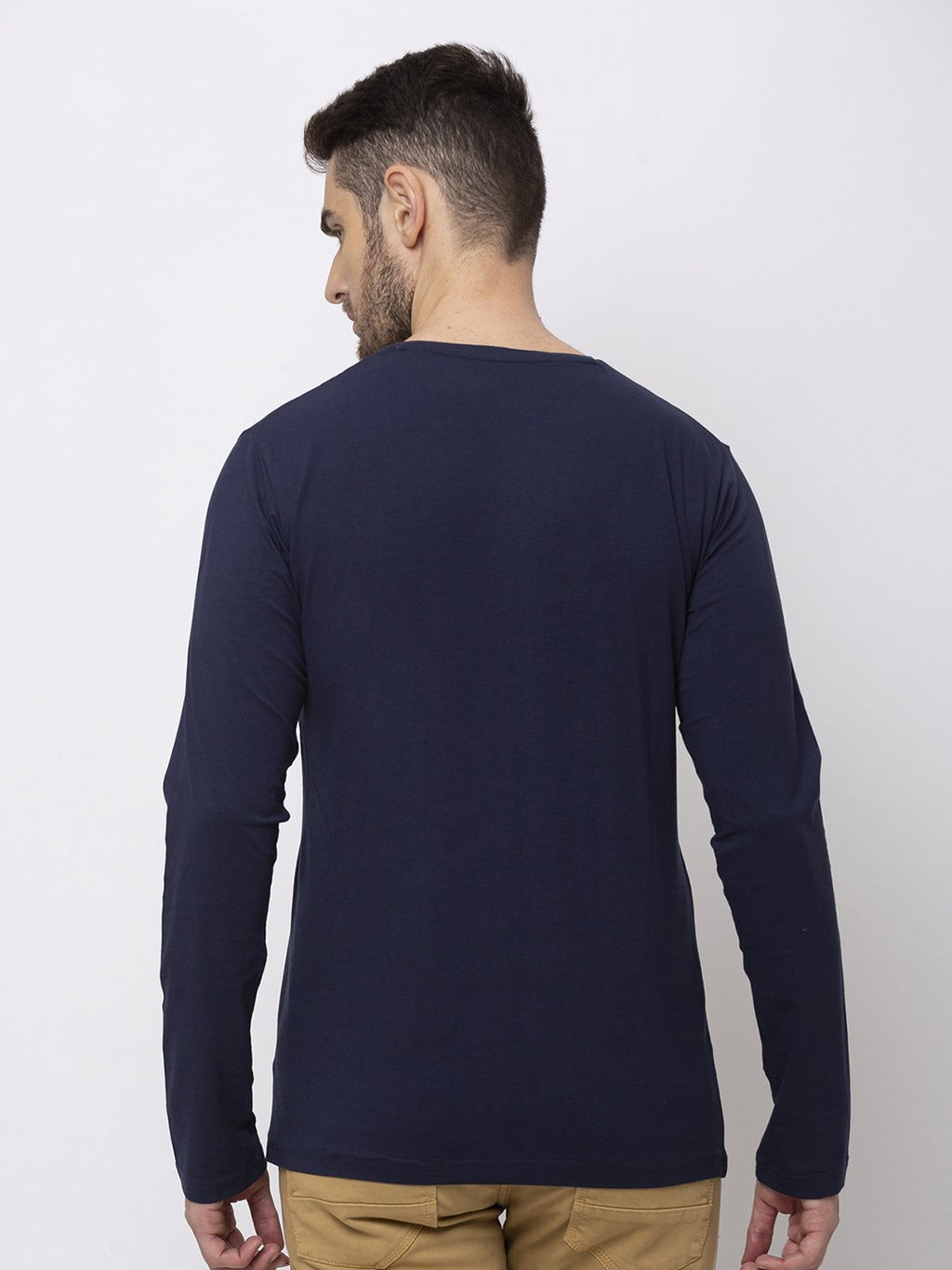 Solid V-Neck Full Sleeves T-shirt