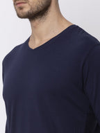 Solid V-Neck Full Sleeves T-shirt