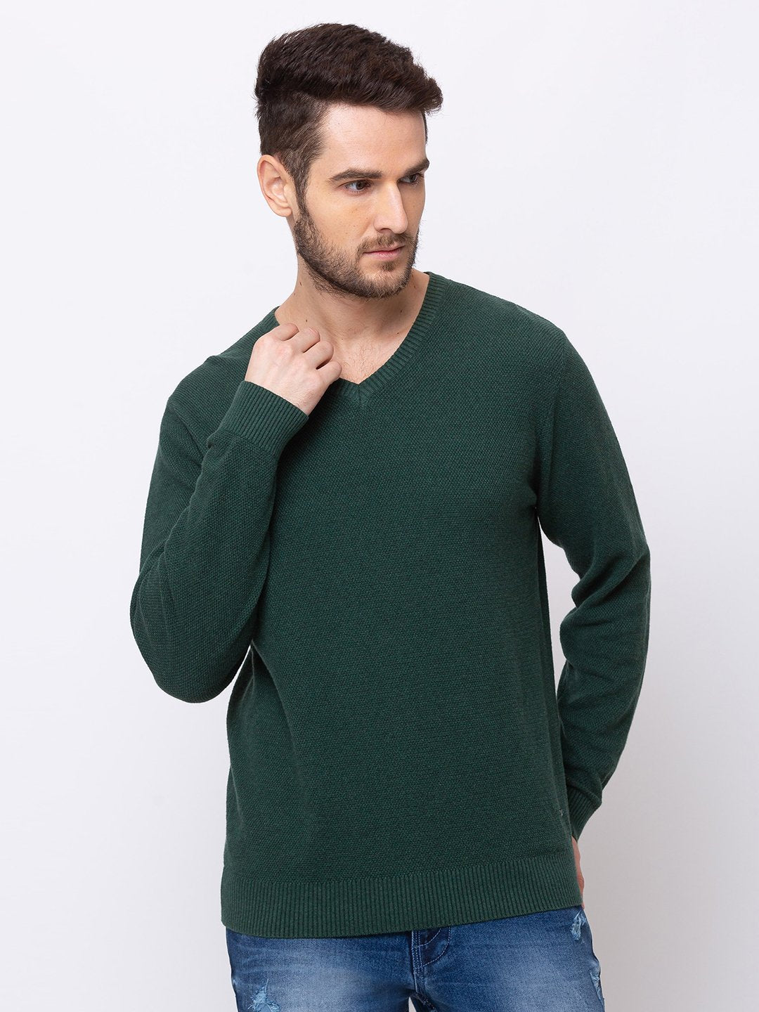 Status Quo |Green Mel V Neck Sweater - 3XL, 4XL, 5XL