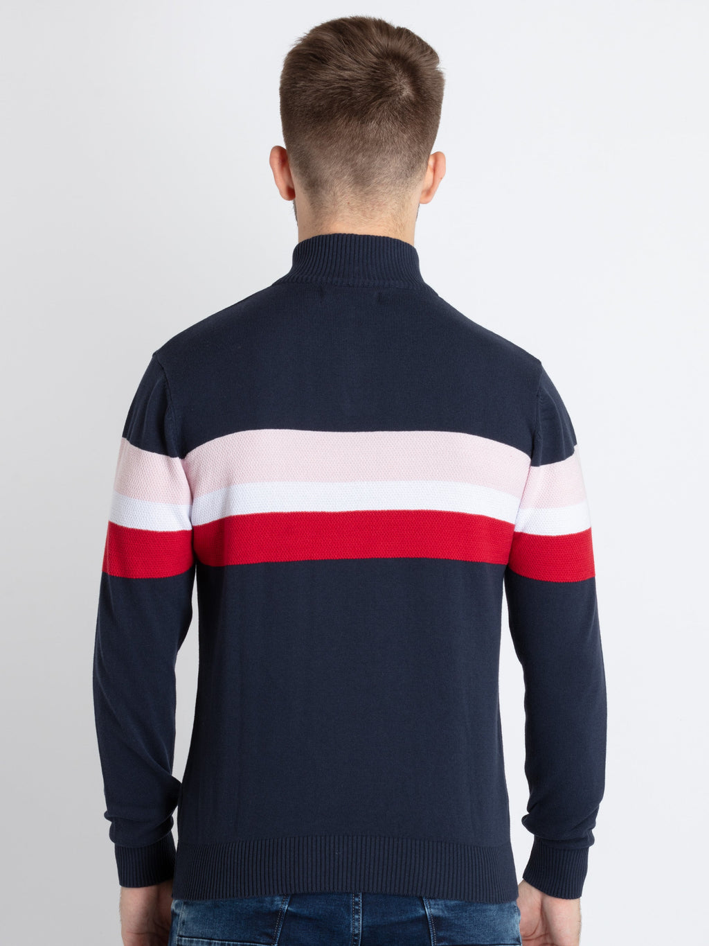 Mens Colourblocked High Neck Sweater
