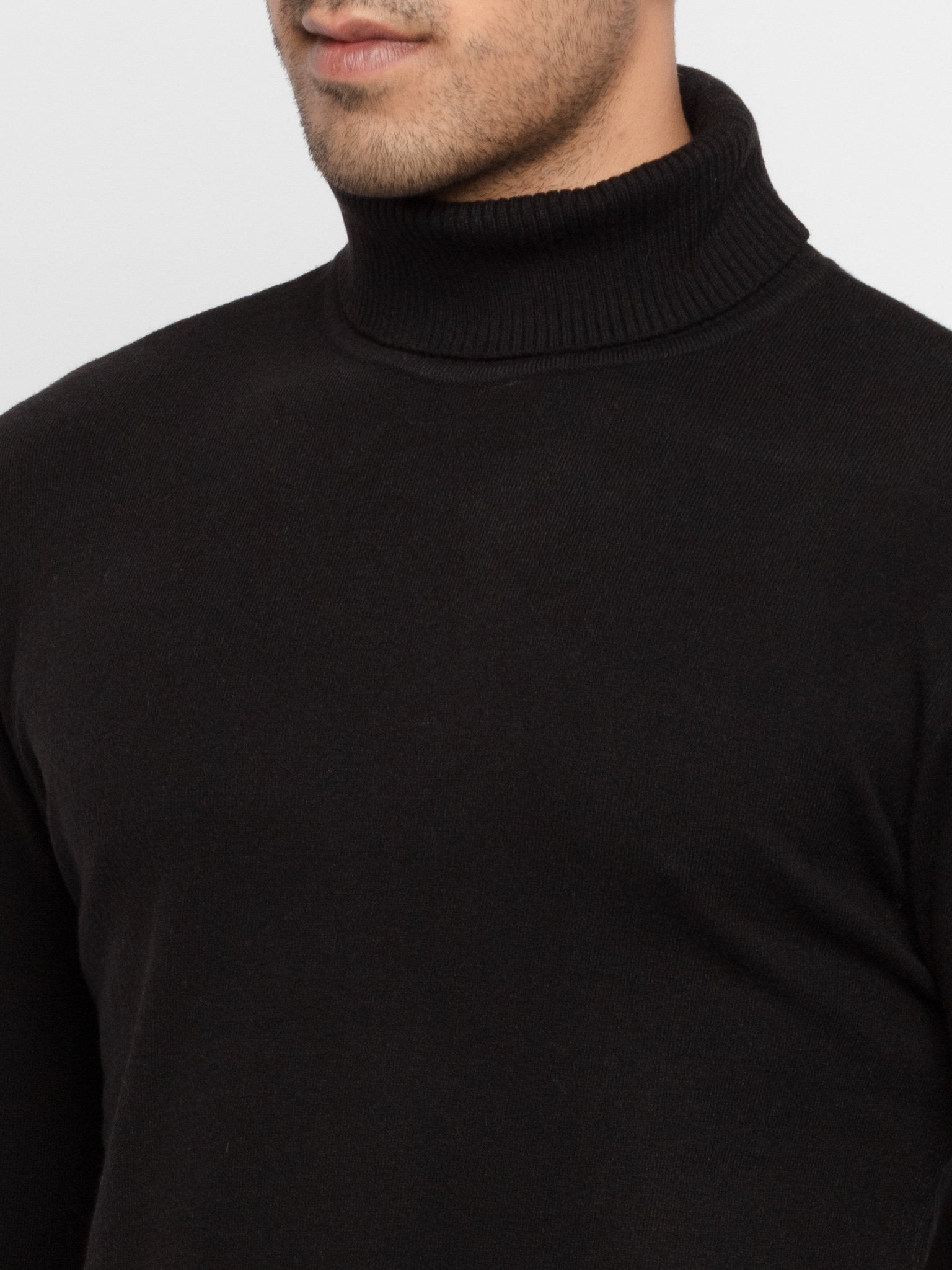 Mens Solid High Neck Sweater