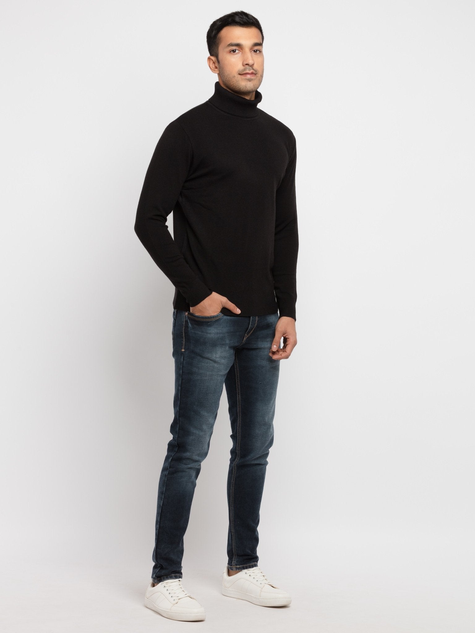 Mens Solid High Neck Sweater