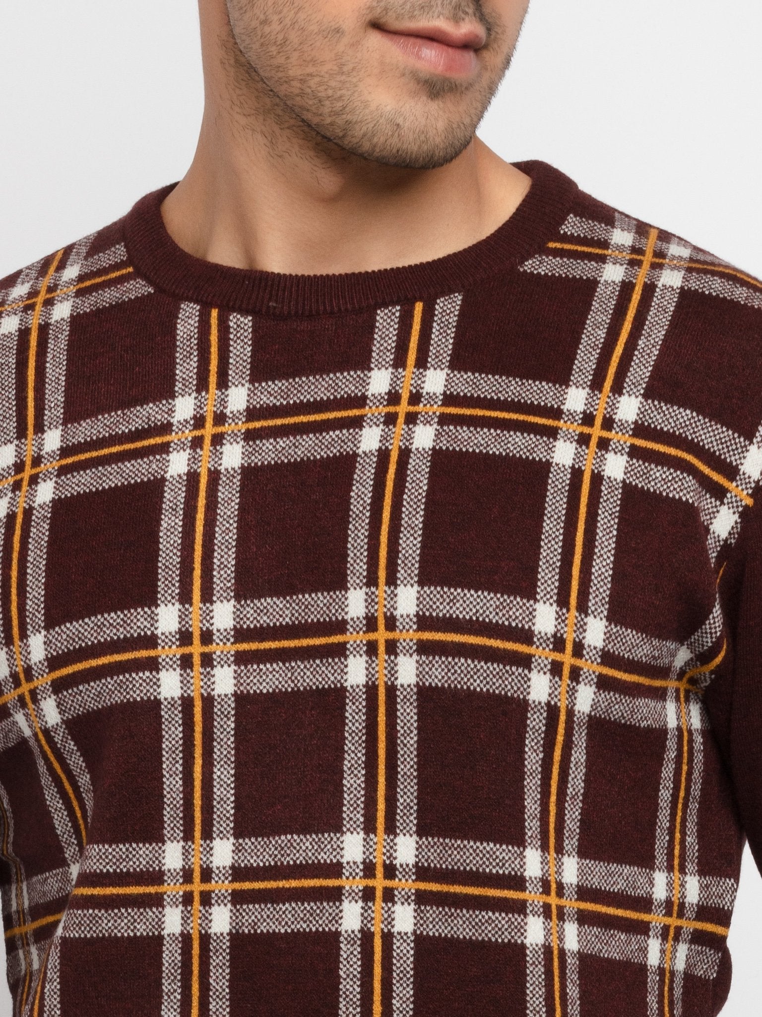 Mens Checkered Round Neck Sweater