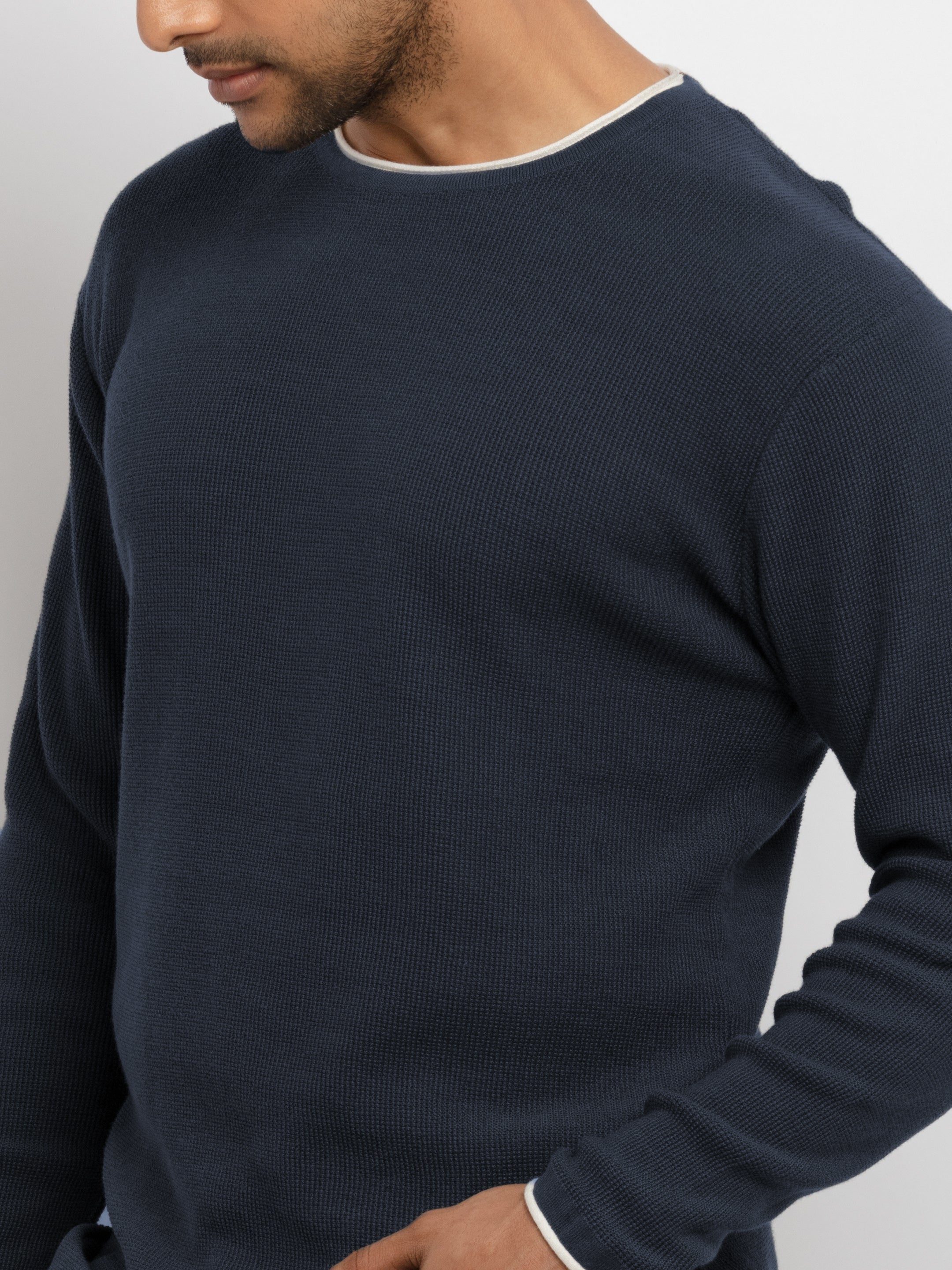 Mens Solid Round Neck Sweater