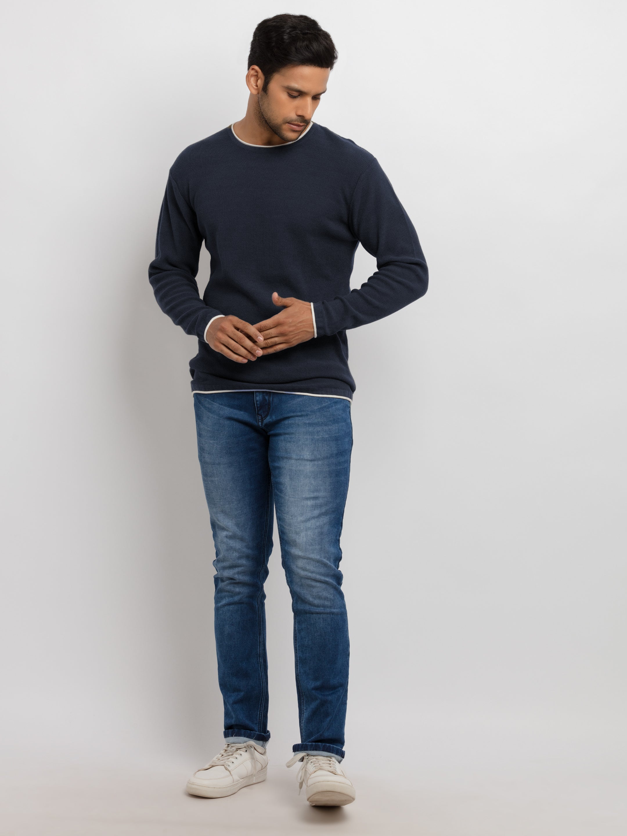 Mens Solid Round Neck Sweater