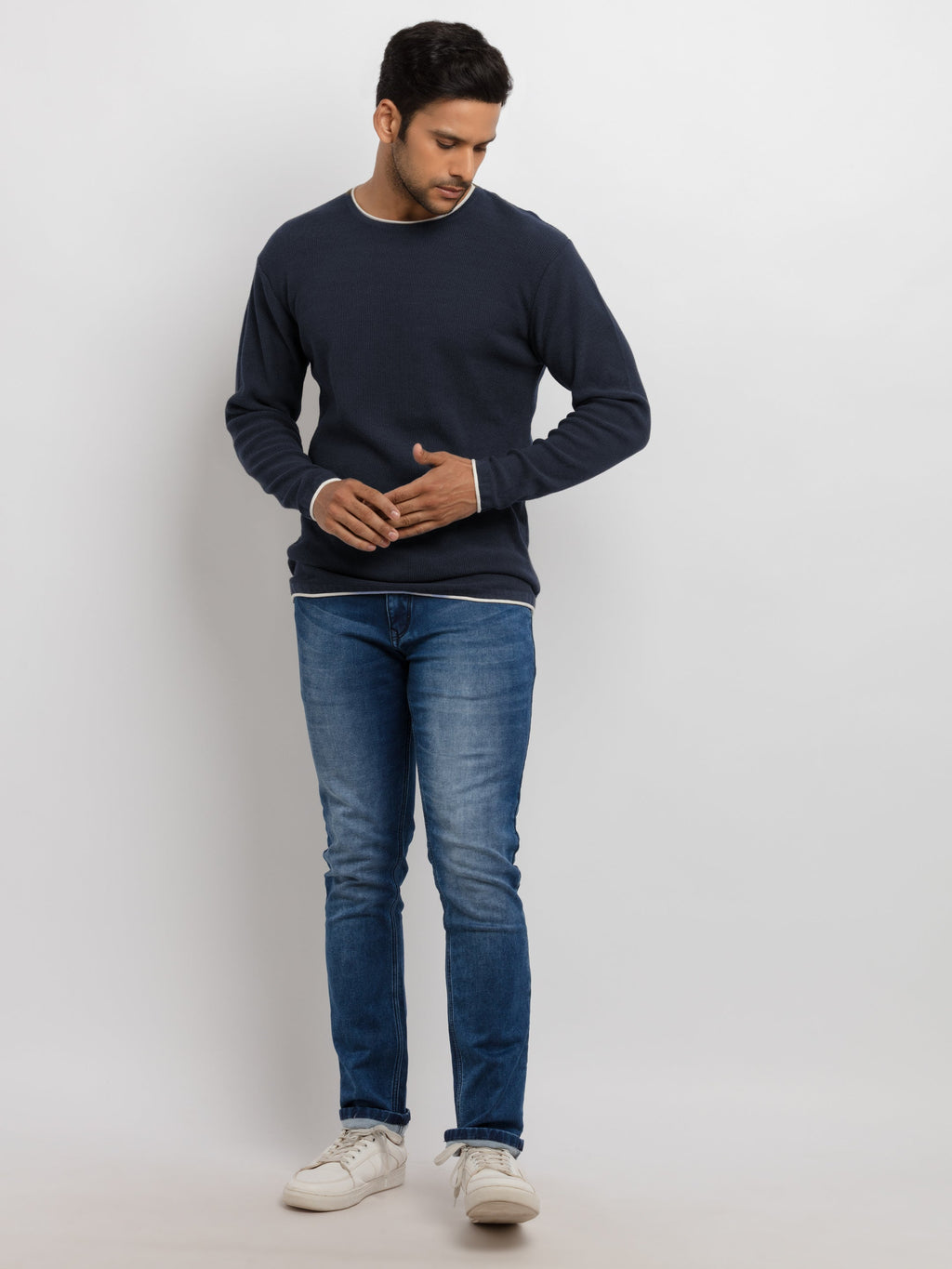 Mens Solid Round Neck Sweater