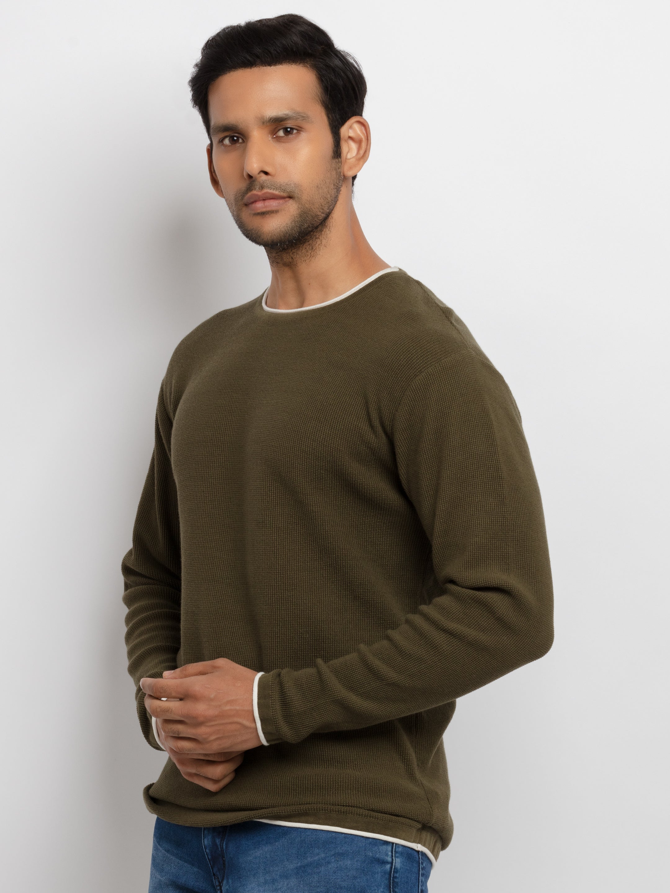 Mens Solid Round Neck Sweater Secondary image