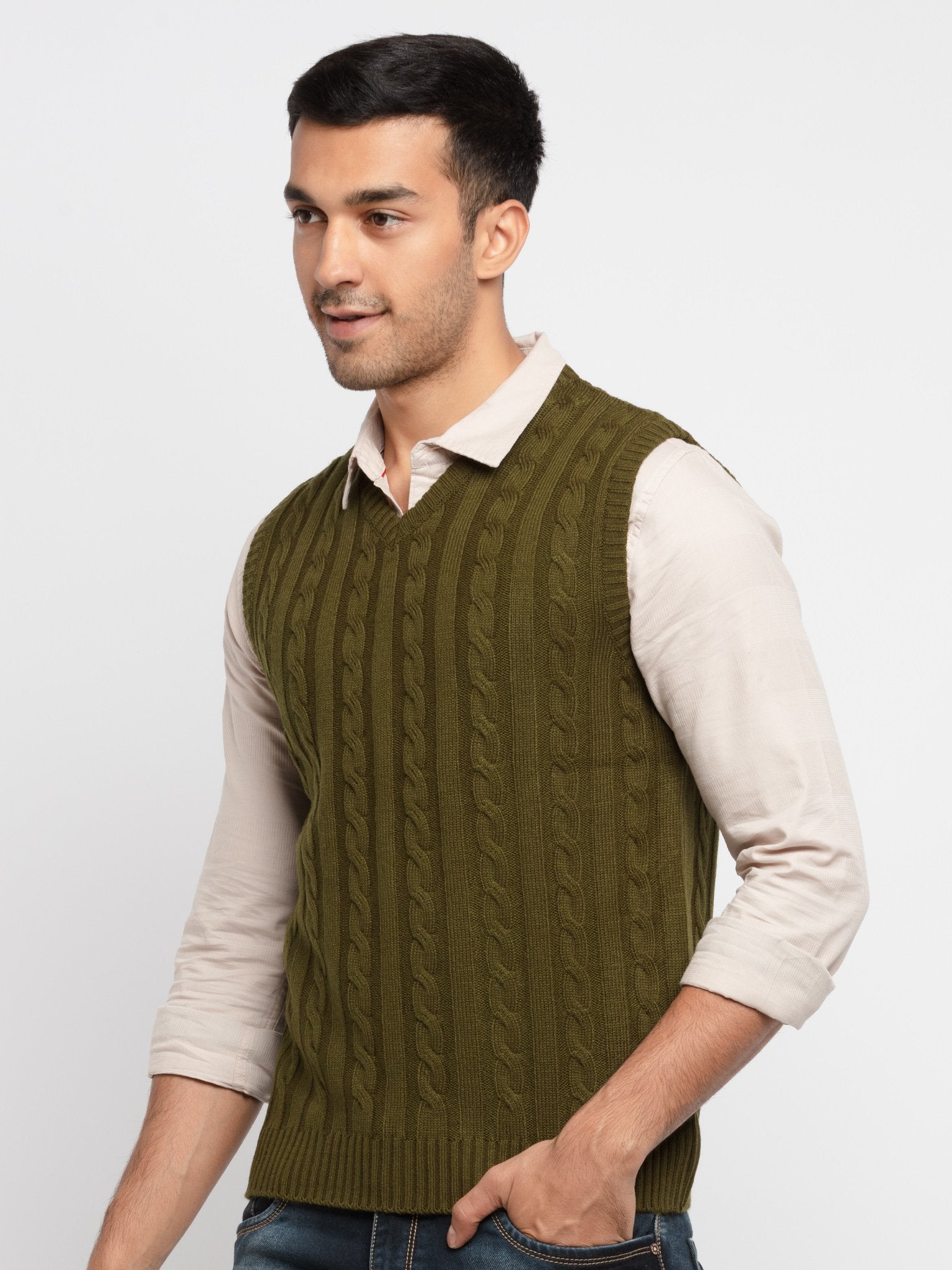 Mens Solid V-Neck Sweater Secondary image