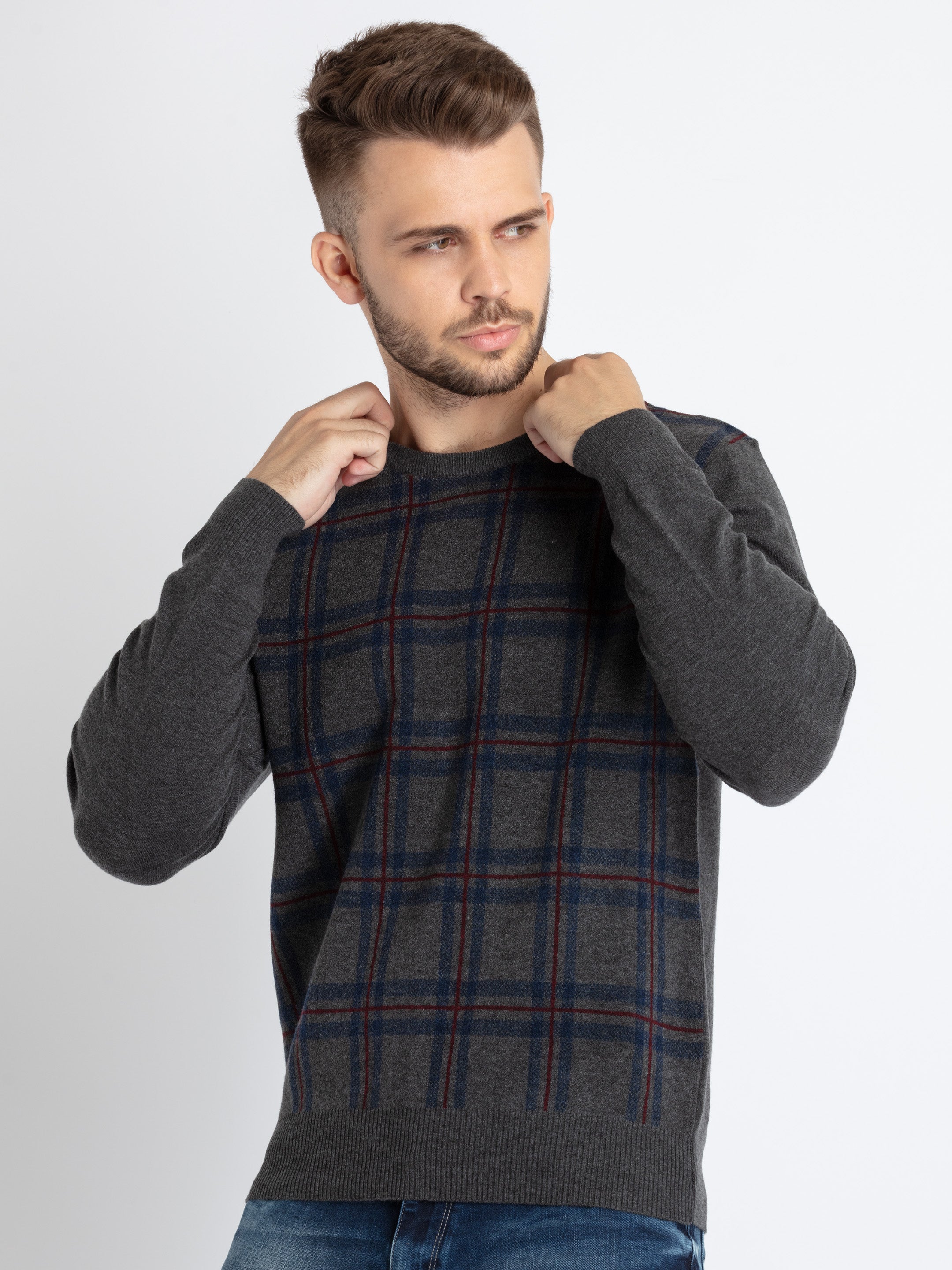 Mens Checkered Round Neck Sweater Secondary image