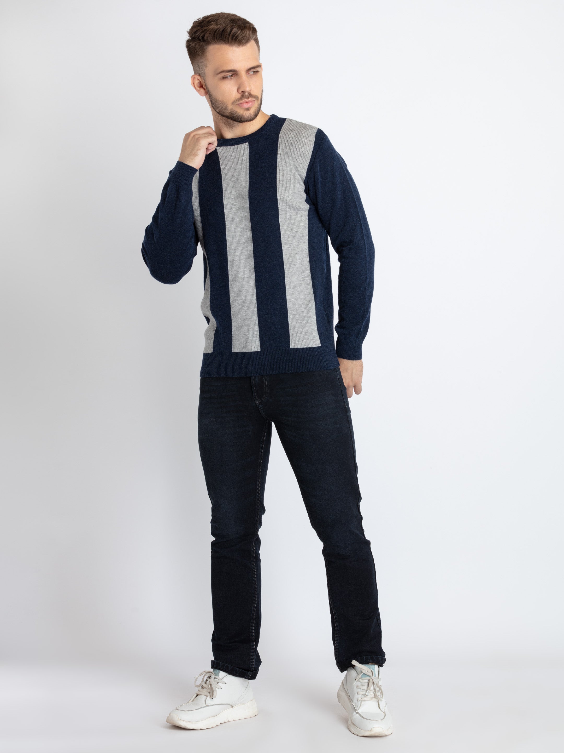 Mens Striped Round Neck Sweater