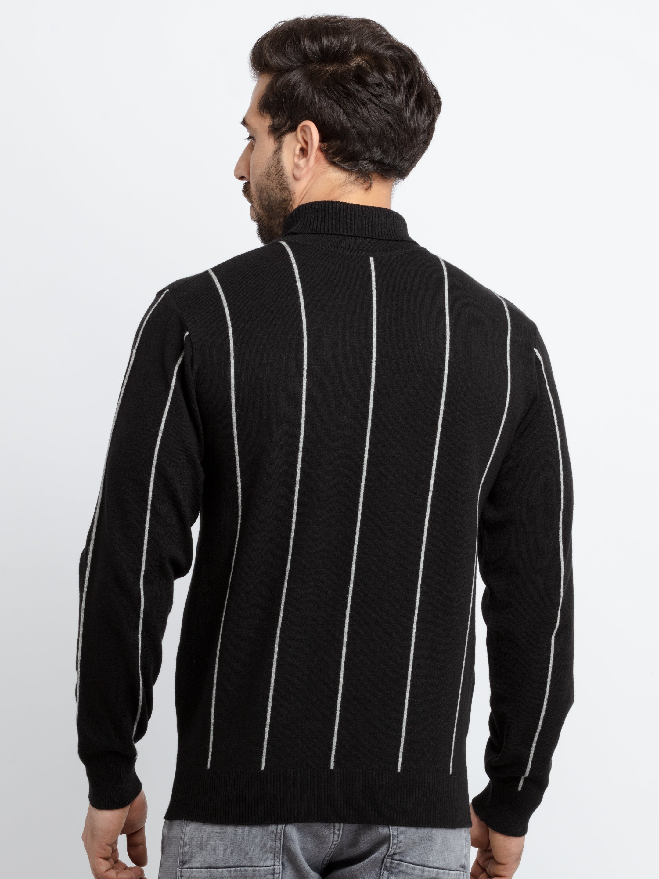 Mens Striped High Neck Sweater
