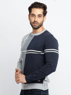 Mens Colour Blocking Round Neck Sweater