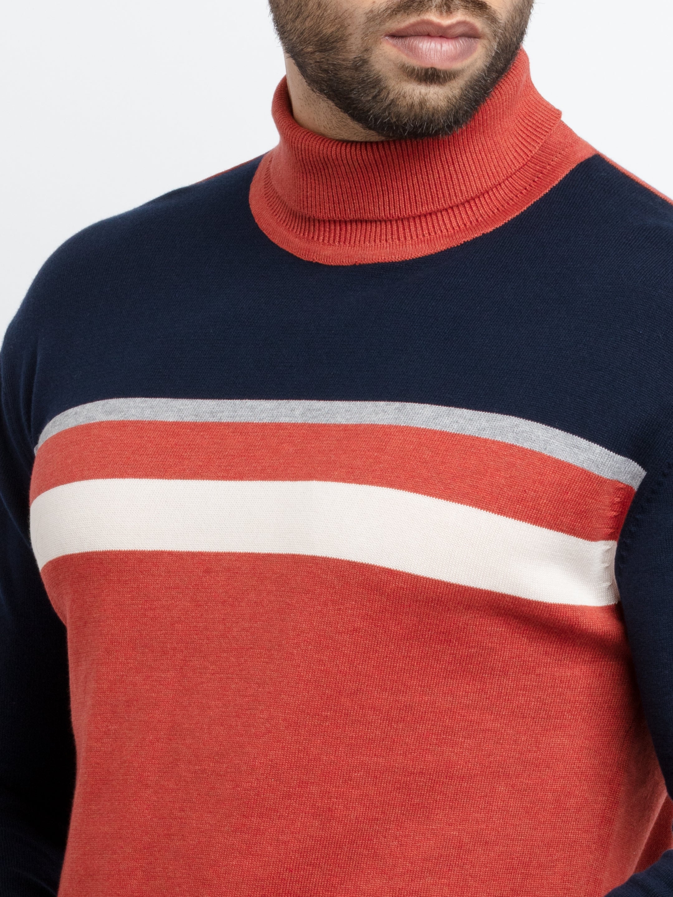 Mens Striped Turtle Neck Sweater