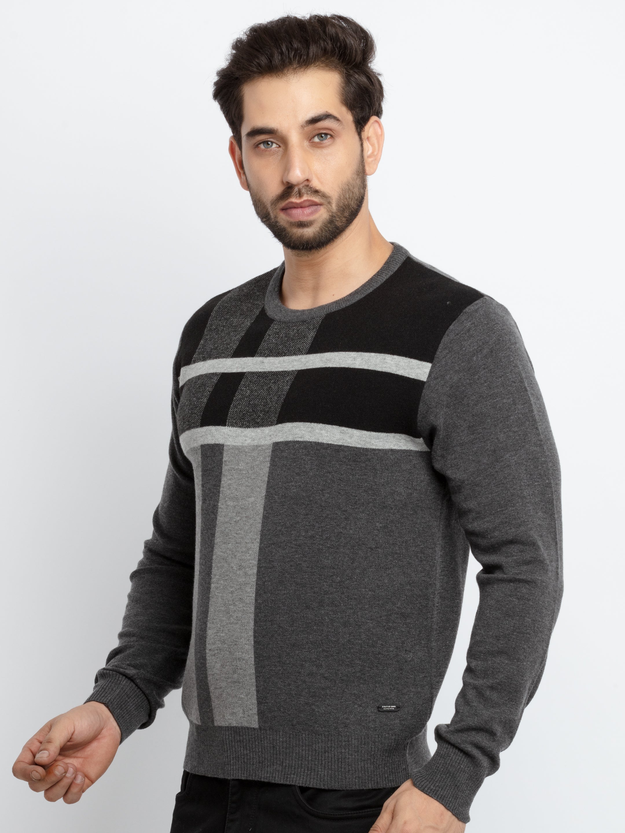 Mens Colour Blocking Round Neck Sweater