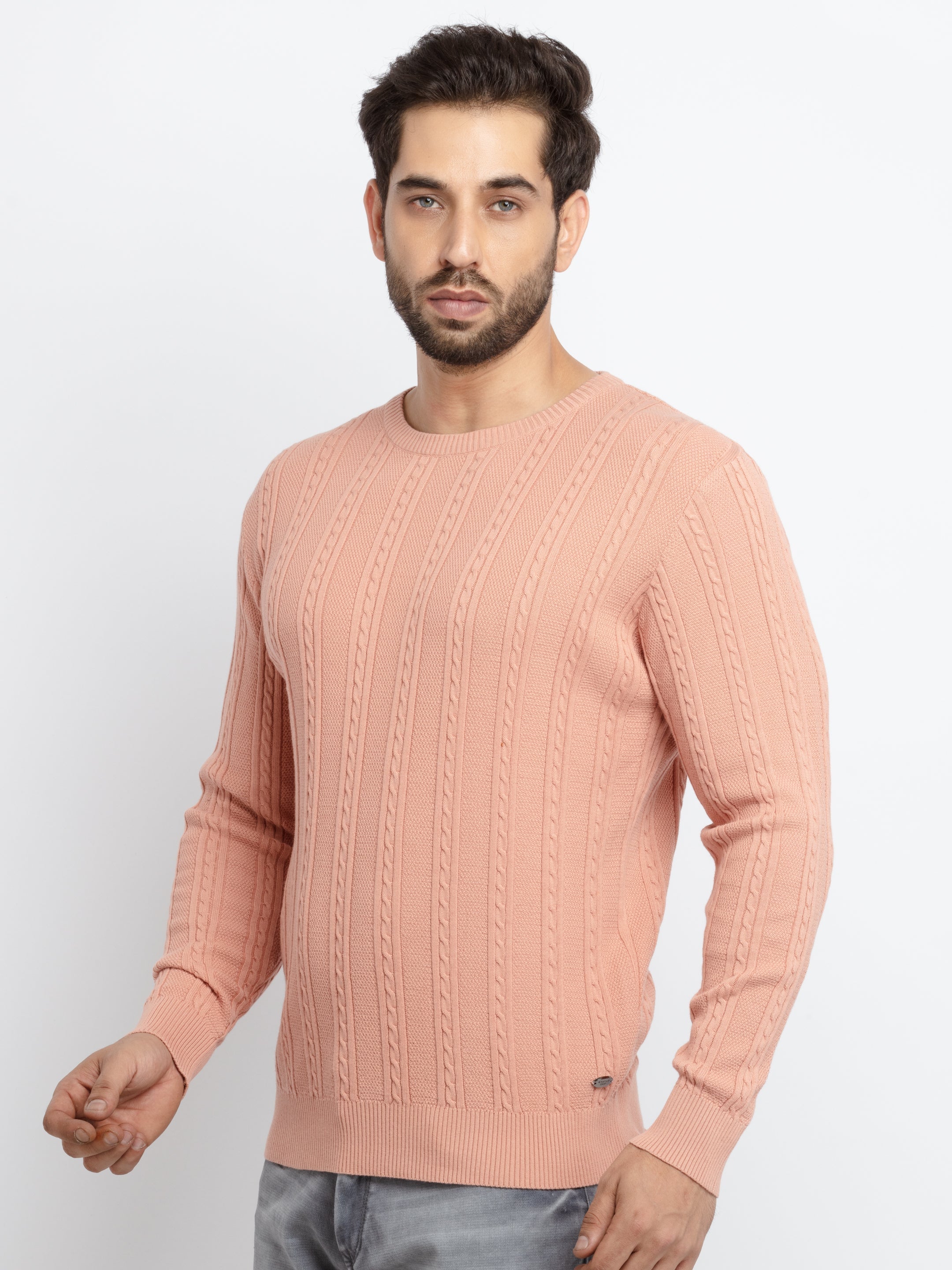 Mens Cable Knit Round Neck Sweater Secondary image