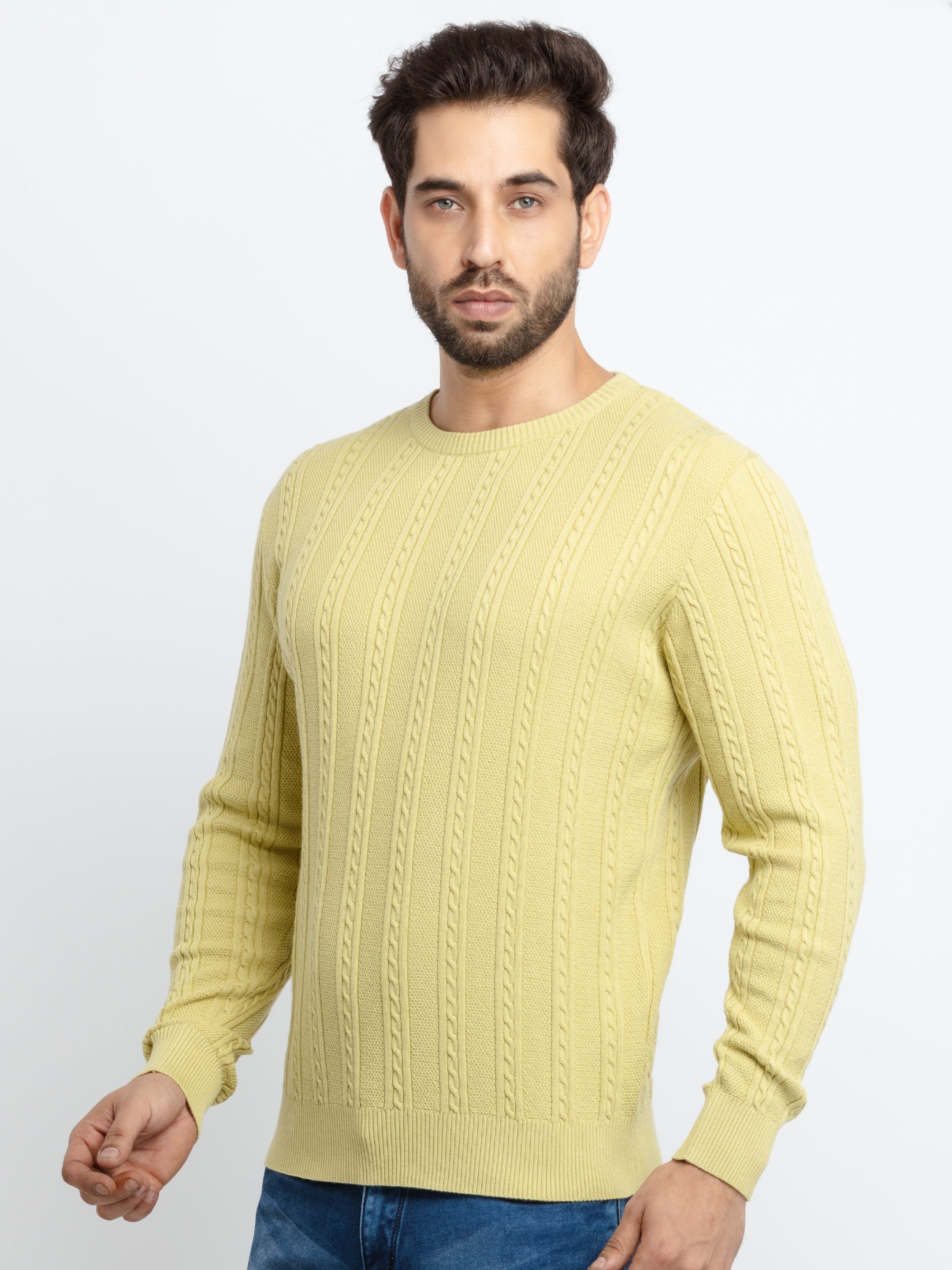 Mens Cable Knit Round Neck Sweater Secondary image