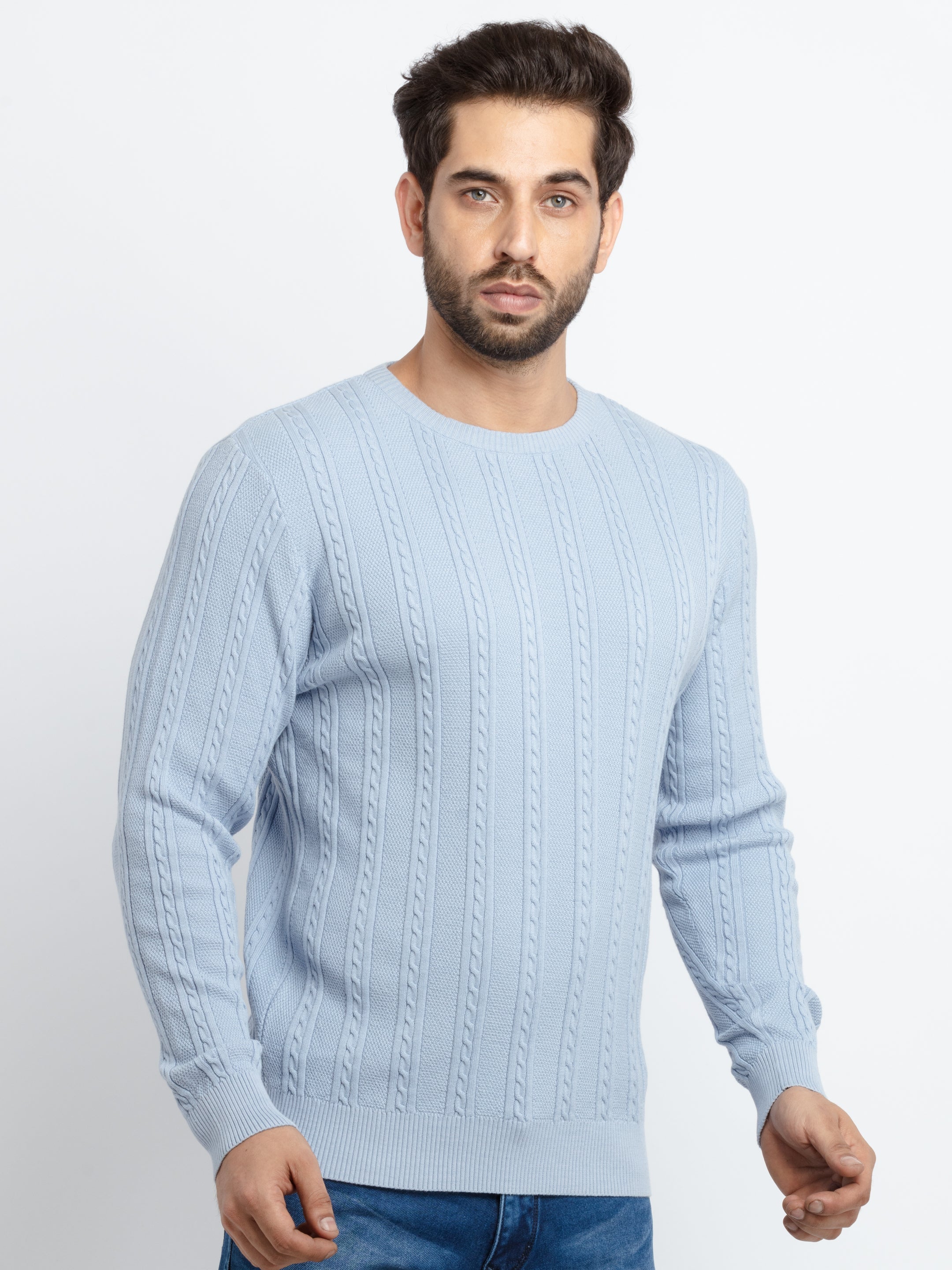 Mens Cable Knit Round Neck Sweater