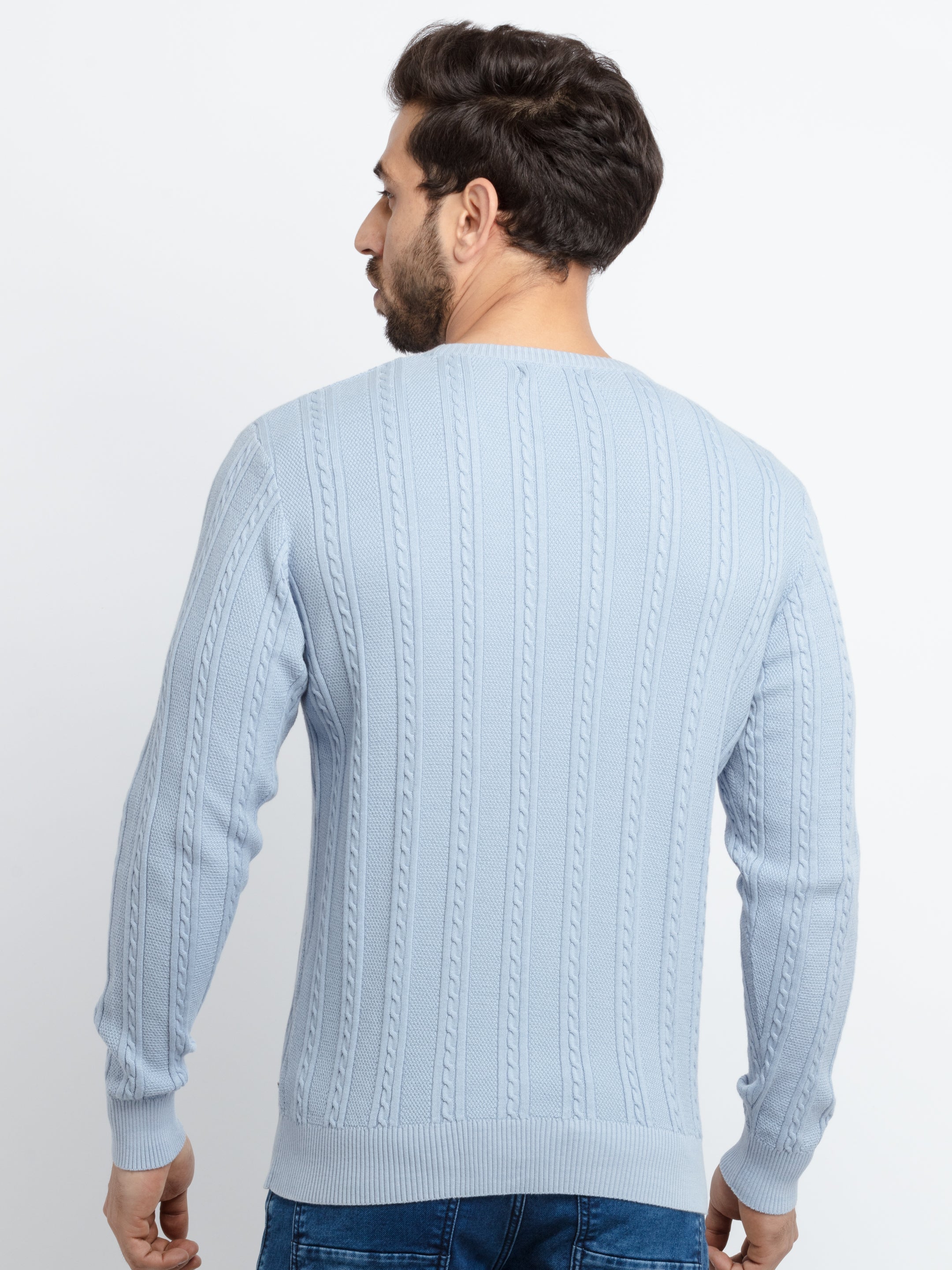 Mens Cable Knit Round Neck Sweater