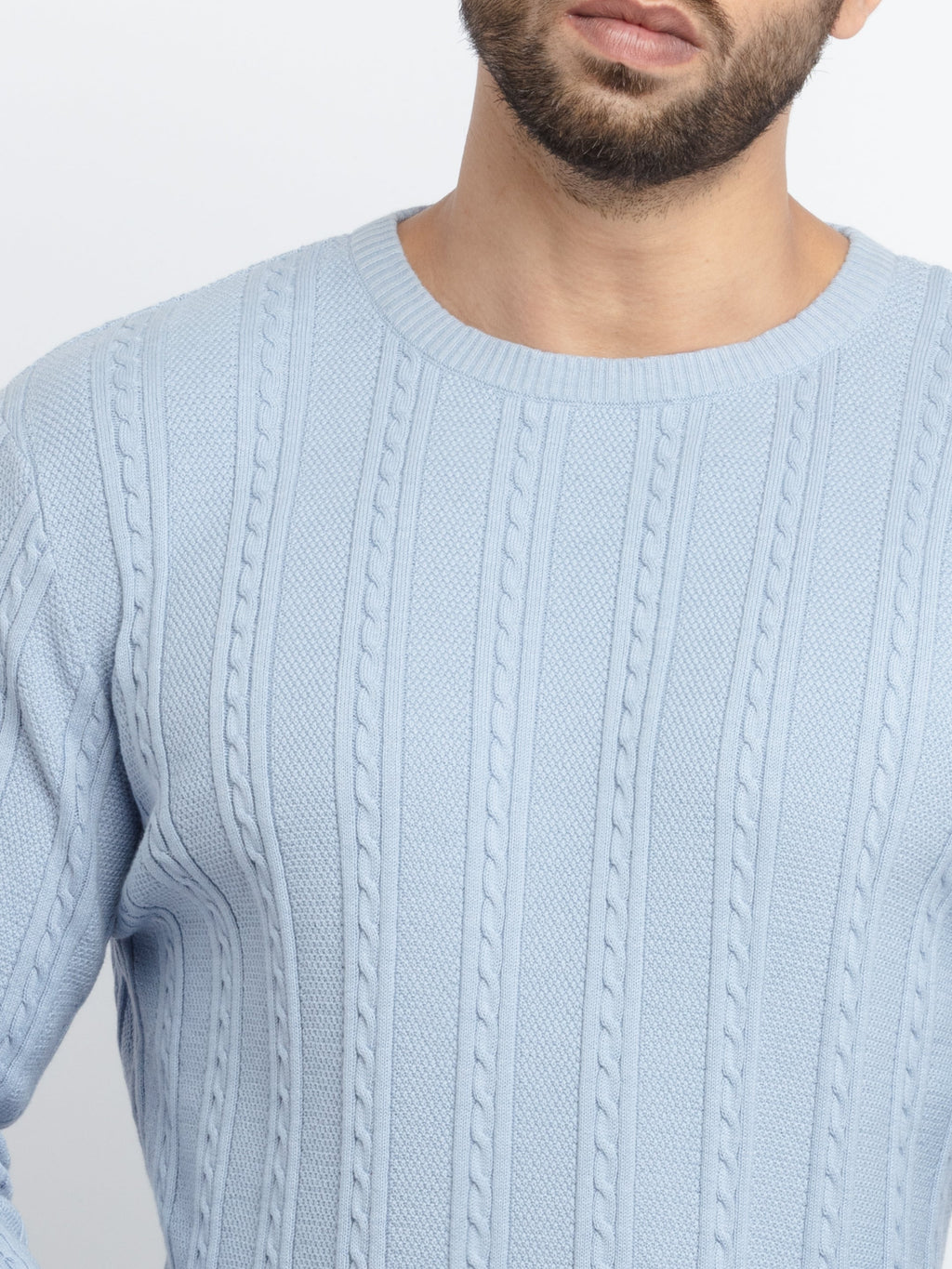Mens Cable Knit Round Neck Sweater