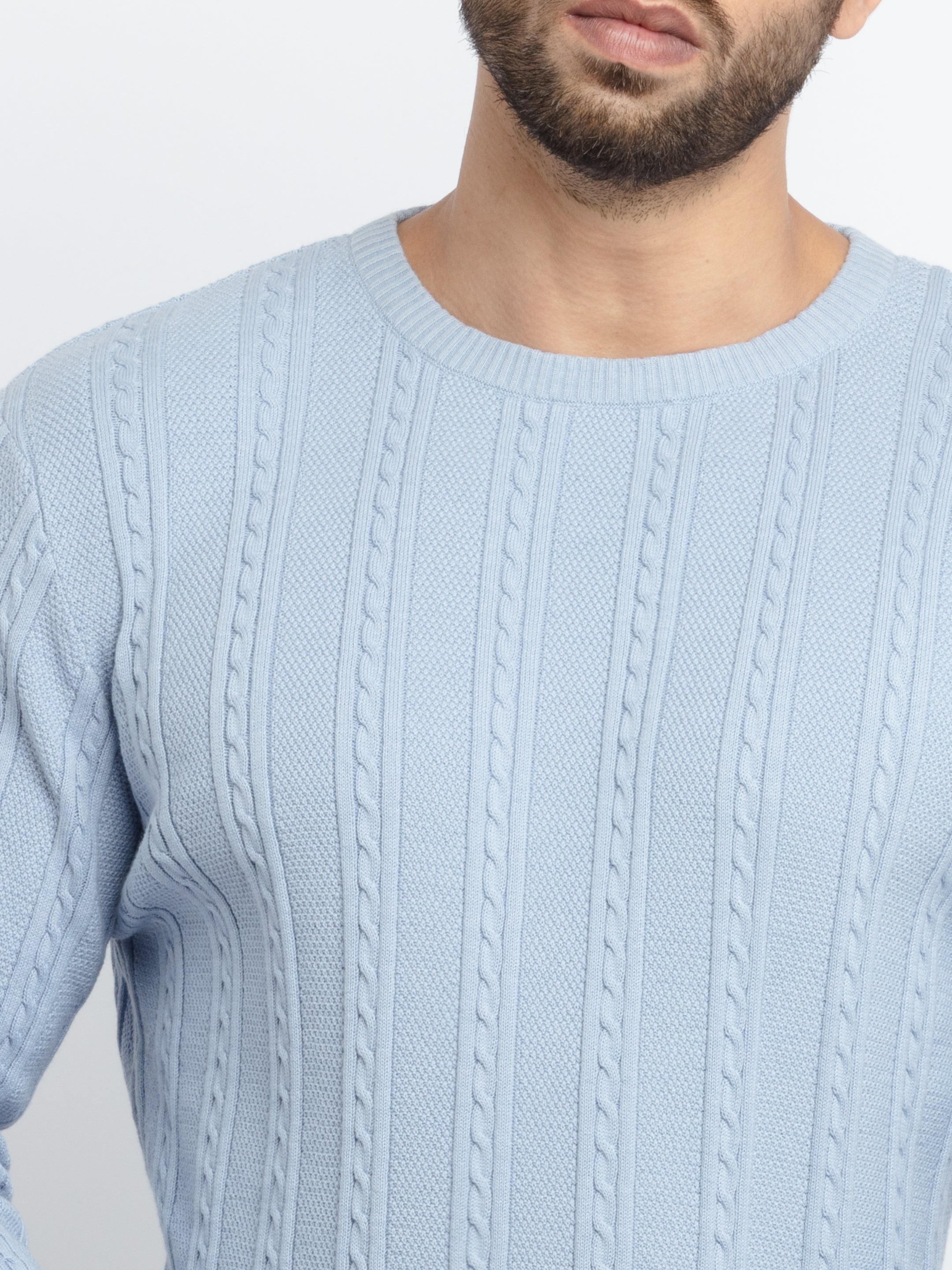 Mens Cable Knit Round Neck Sweater