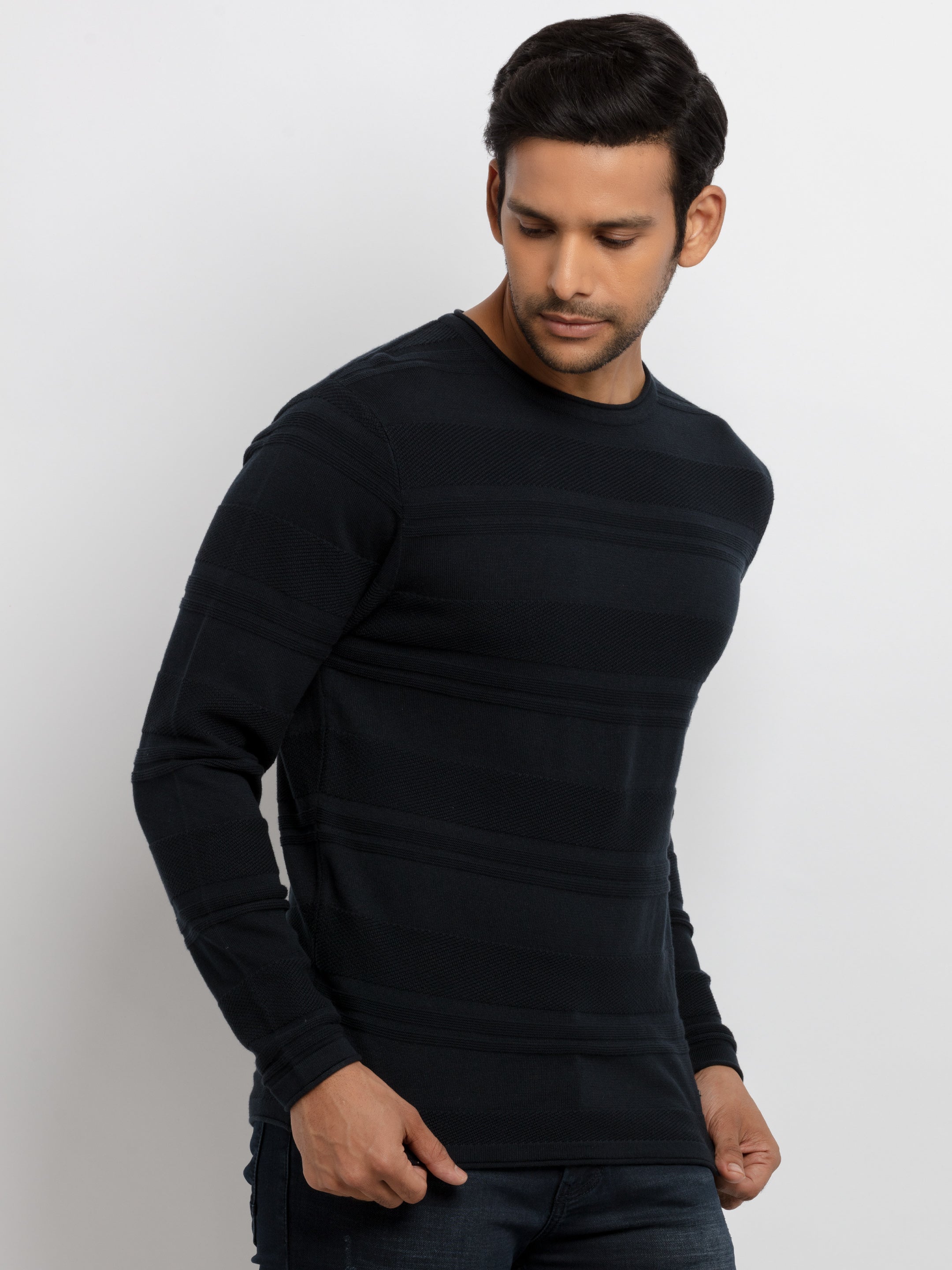 Mens Structure Knit Round Neck Sweater Secondary image