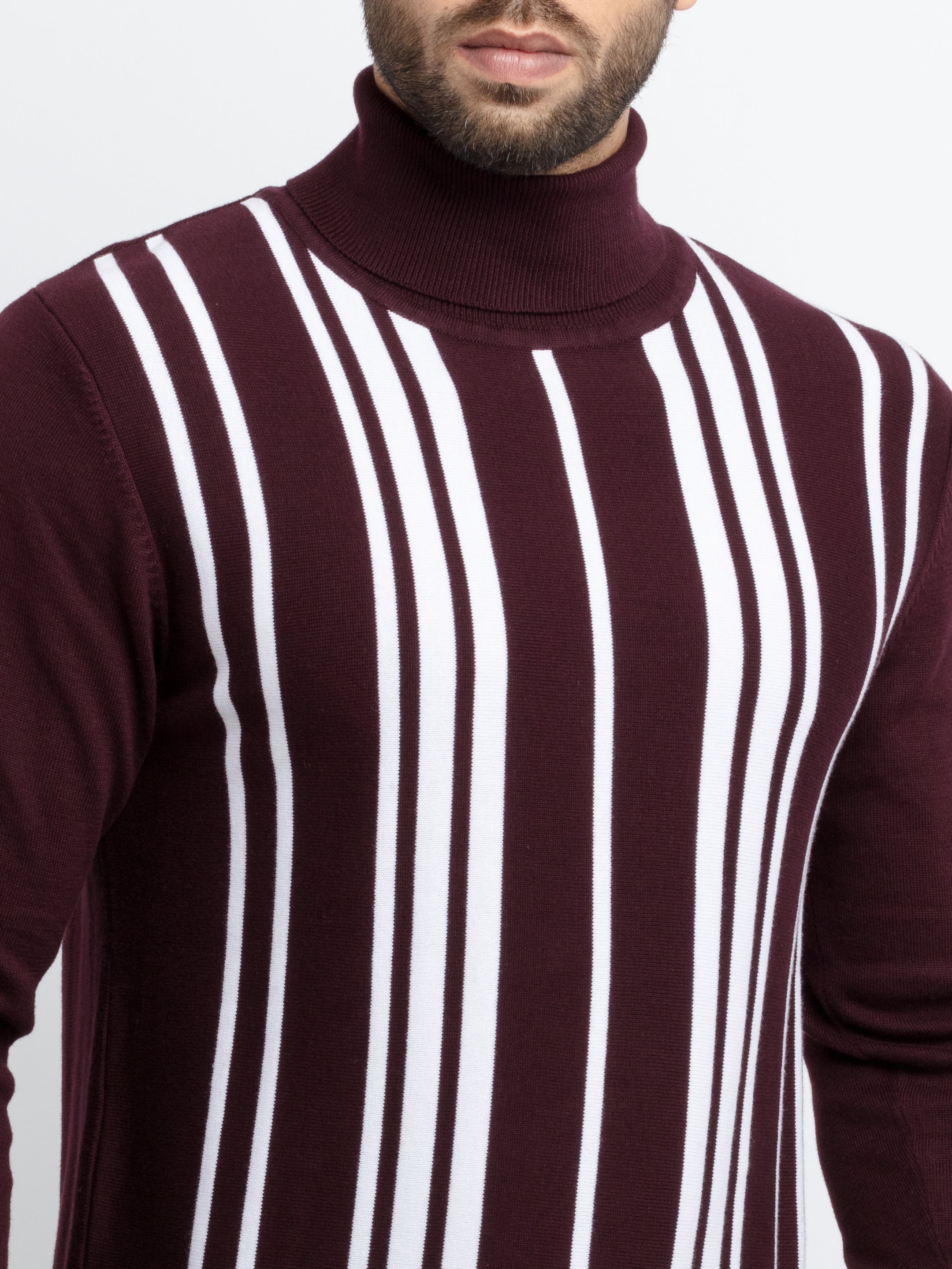 Mens Striped Turtle Neck Sweater