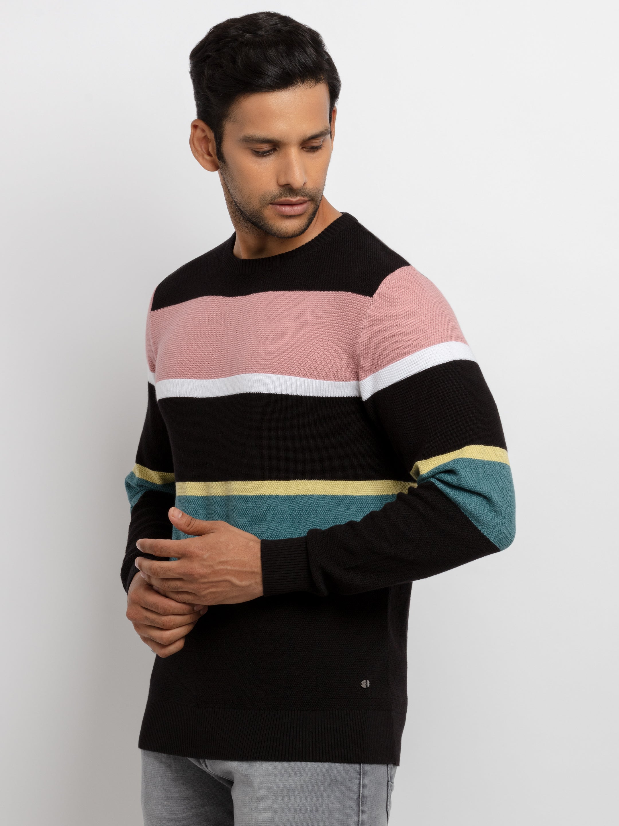 Mens Structure Knit Round Neck Sweater Secondary image