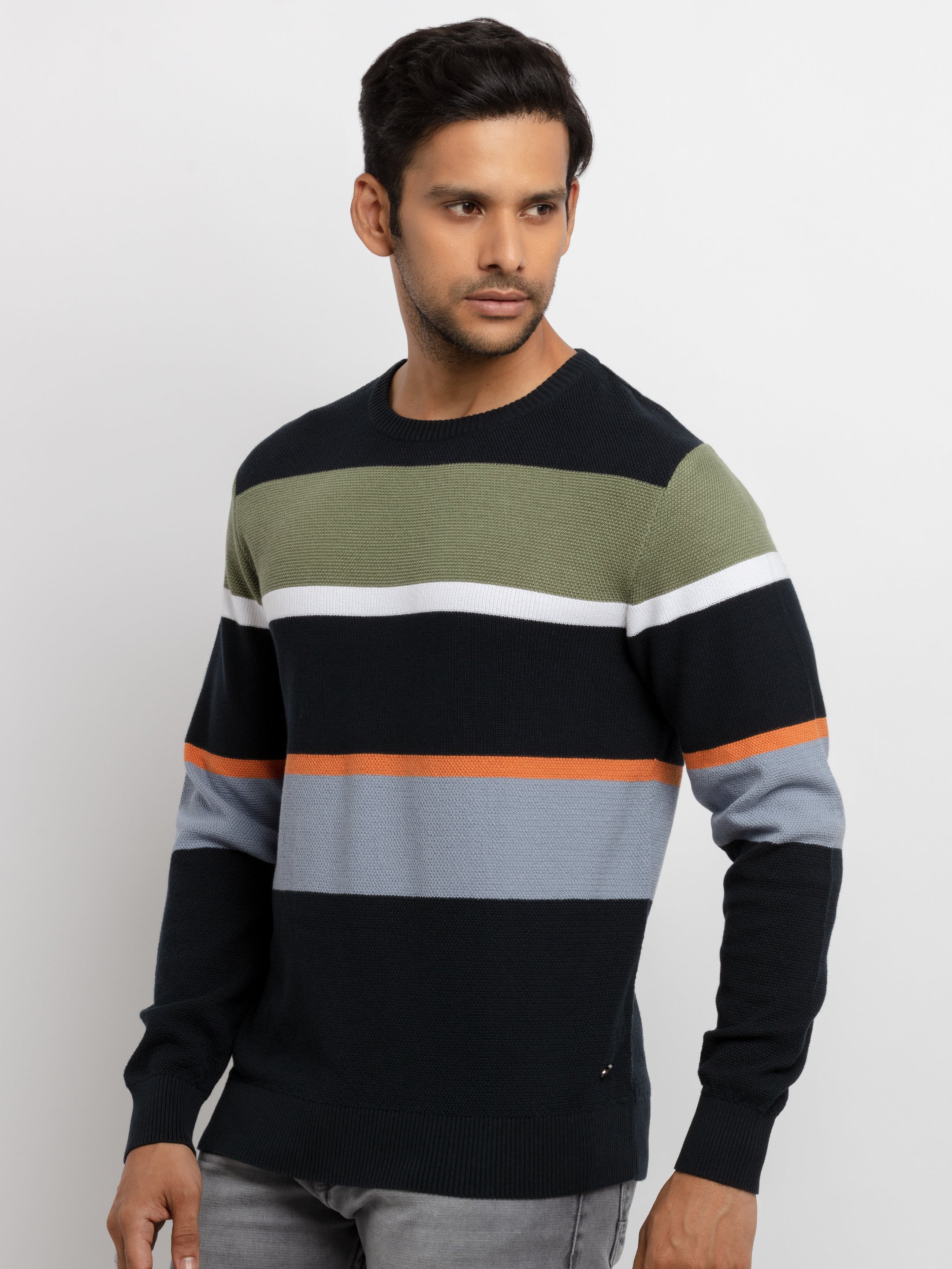 Mens Structure Knit Round Neck Sweater Secondary image