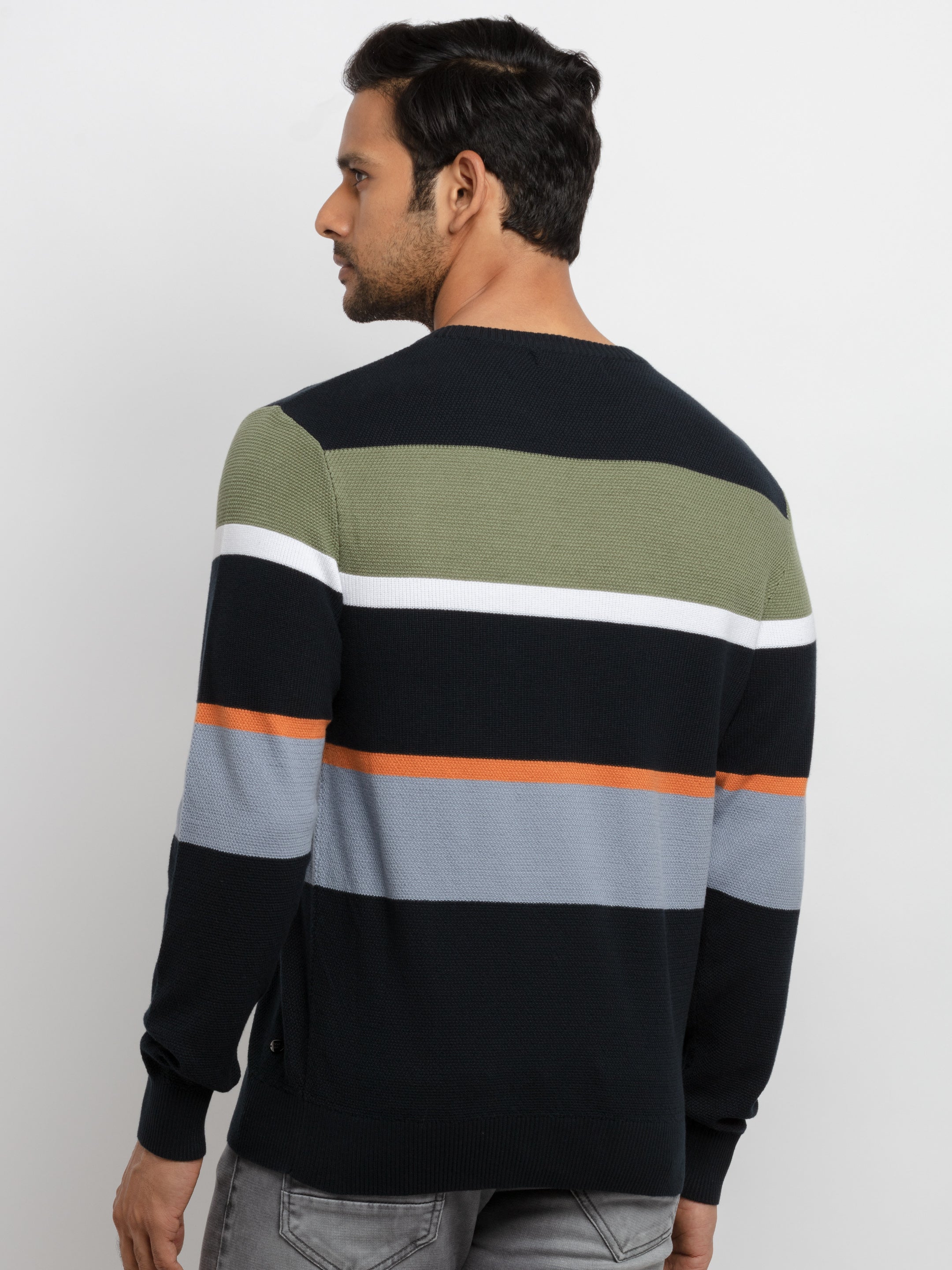 Mens Structure Knit Round Neck Sweater