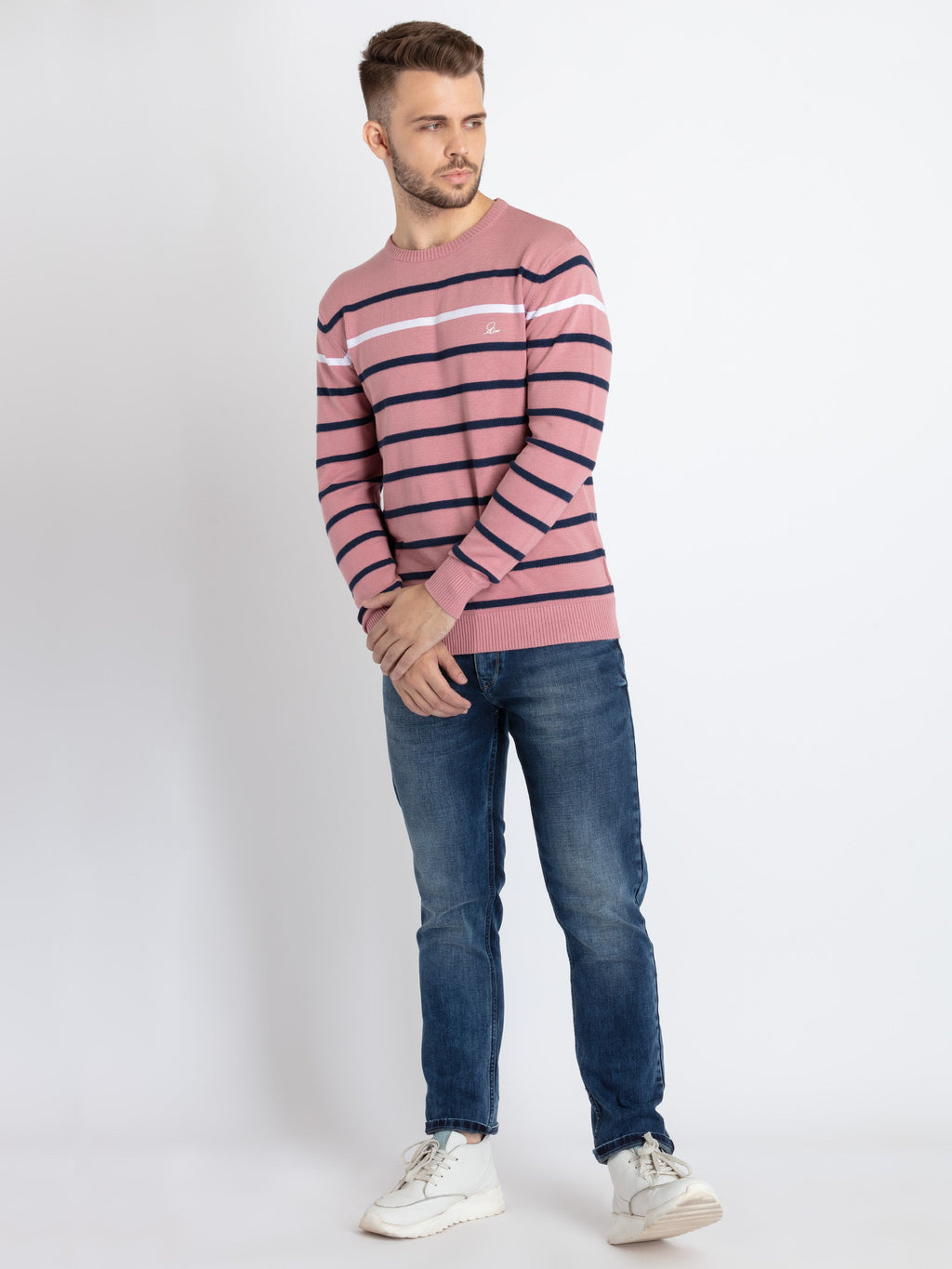 Mens Structure Knit Round Neck Sweater